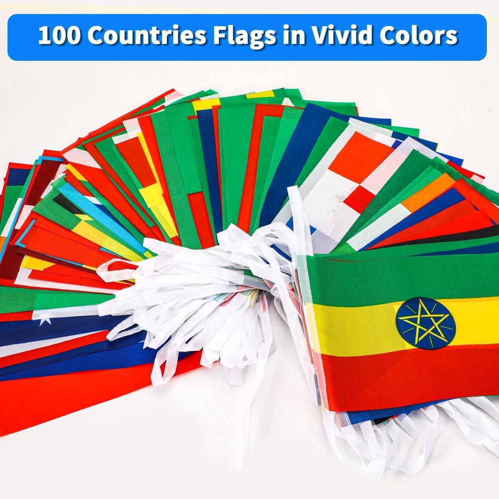 MARFOREVER 100 Countries String Flag, 82ft International Banner String Flags World Flag Bunting Banners for School Festivals Sports Clubs Bars Celebrations Party Decorations