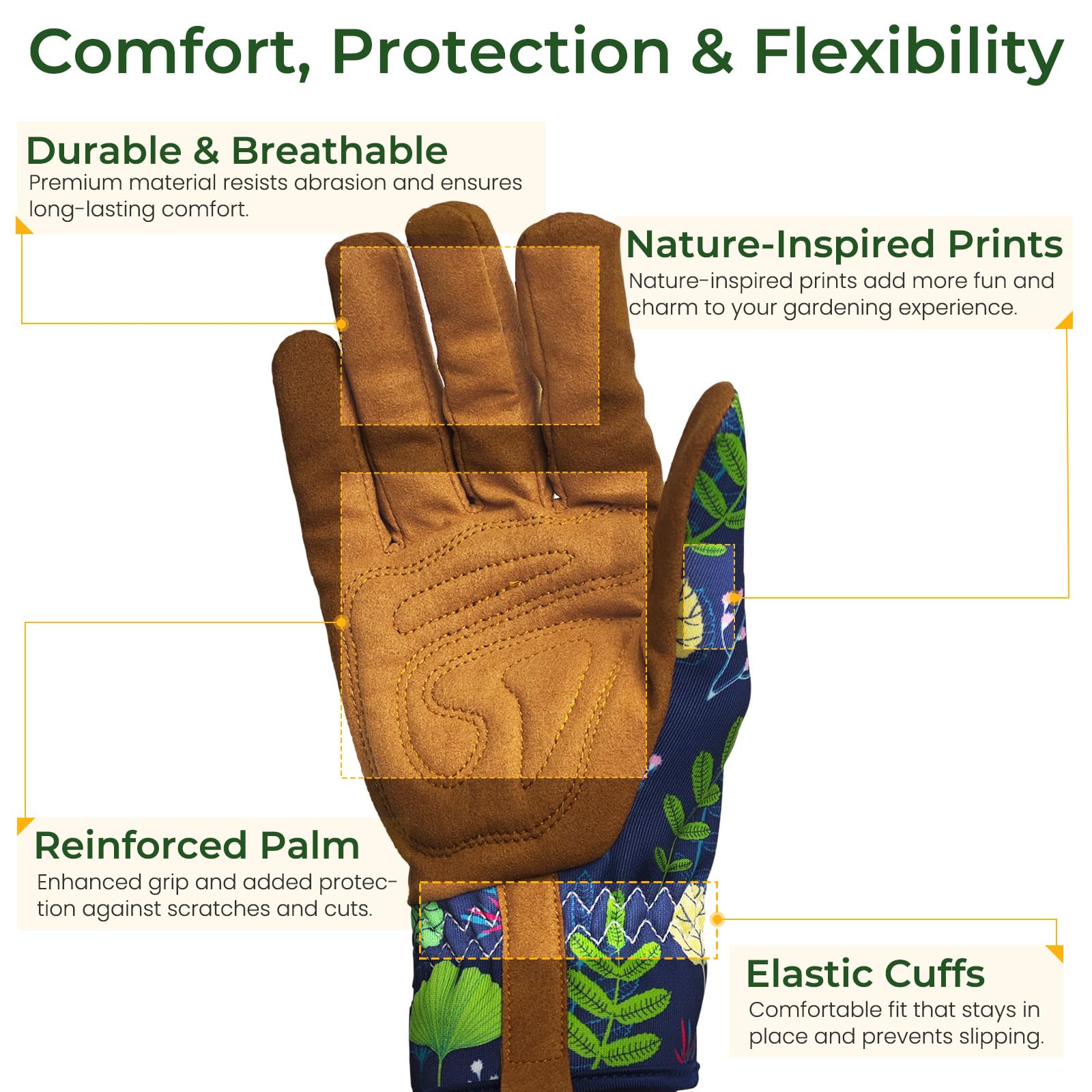 Gardening Gloves for Women, Garden Glove Thorn Proof, Breathable Leather Gloves No Stab for Weeding Digging Planting Pruning Working Garden with Grip Puncture-Resistant Work (Yellow)