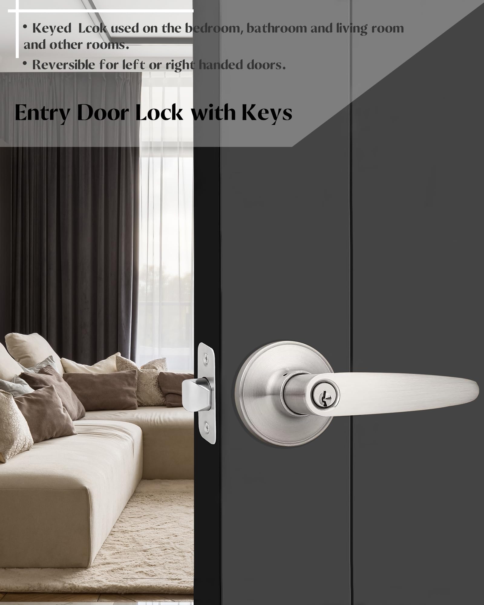 IUYPKQ Bedroom Door Lock - Door Handle Indoor with Lock - Stainless Steel Door Locks for Entry Door - Door Knobs with Lock & Key - Poignee Porte Interieur