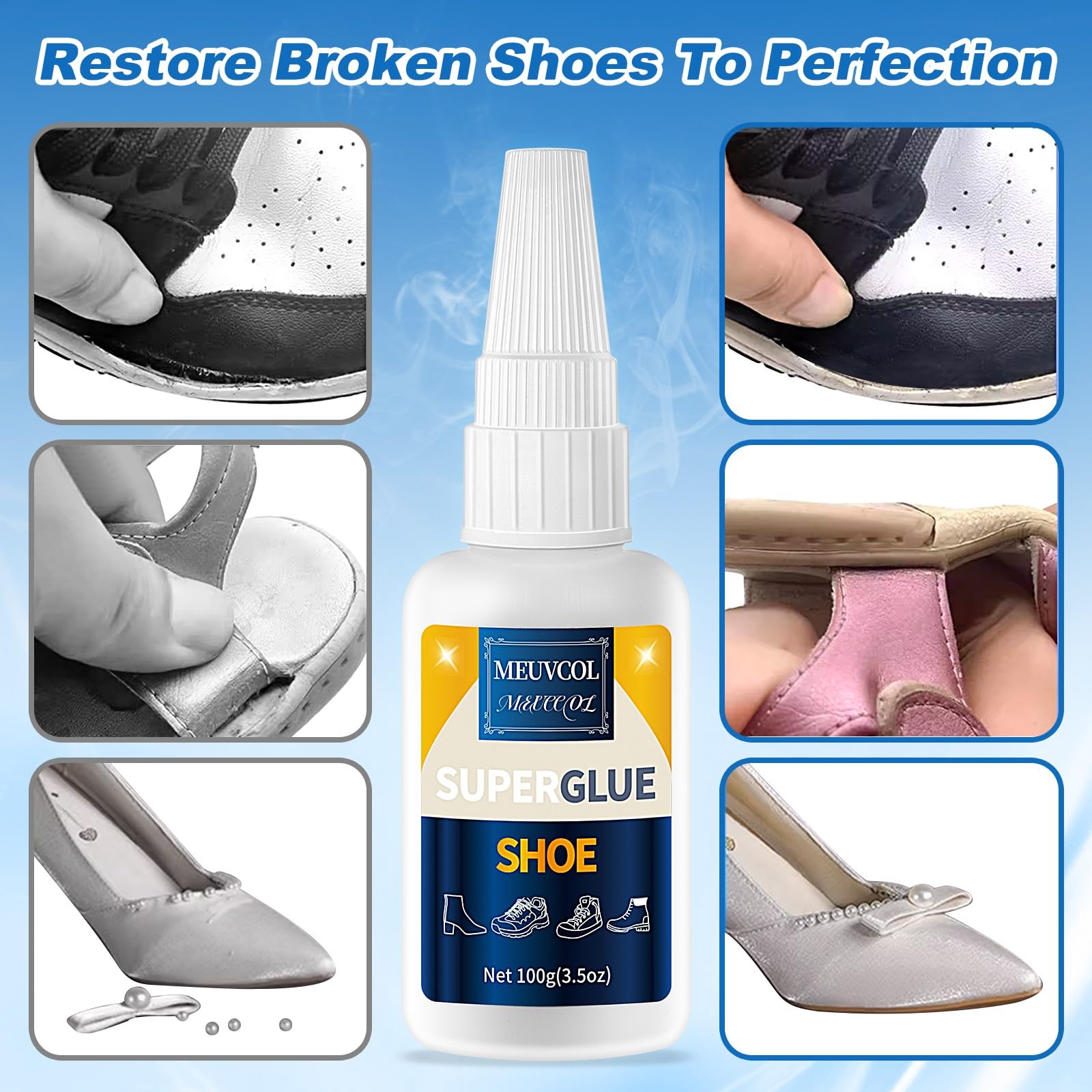 Super Glue for Shoe - 100g Instant Shoe Repair Adhesive for Soles, Insole, Boots & Leather, Waterproof Clear Glue for Sneakers, Heels, Tennis Shoes