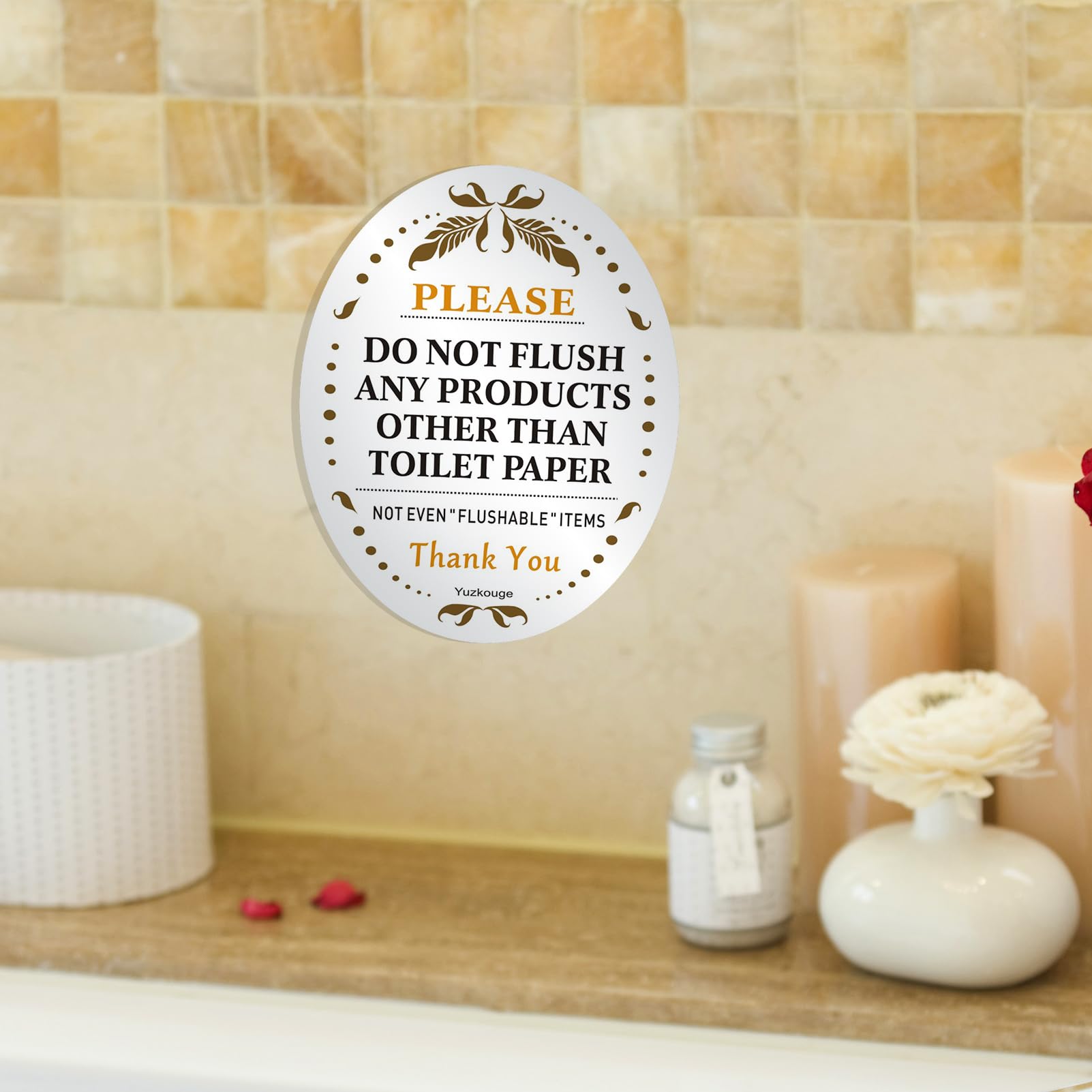 4 Pack Do Not Flush Sign, 5” x 4” Thick Acrylic Self-Adhesive Warning Sign for Bathroom, Easy to Install