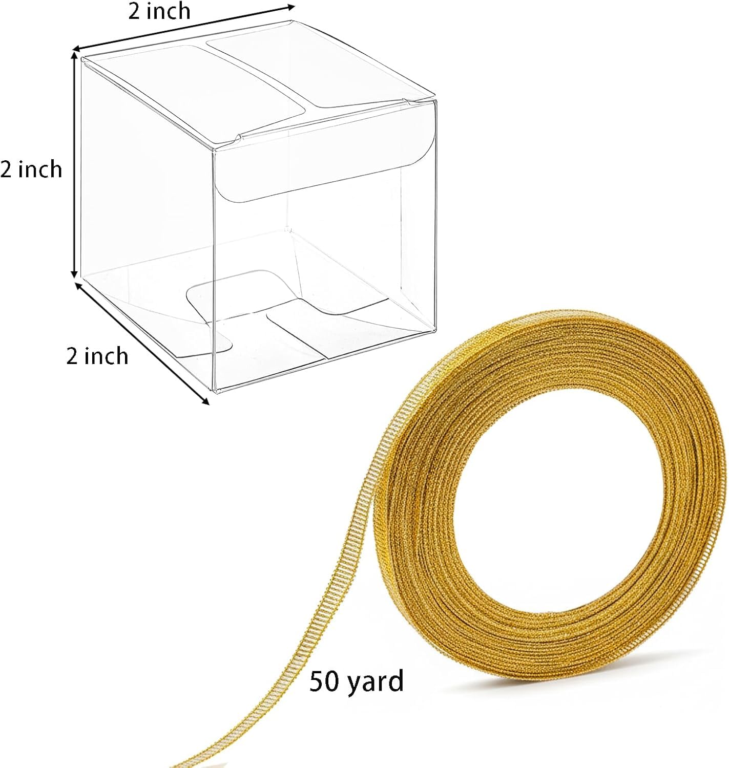 Nicunom 120 Pack 2x2x2 Inch Clear Favor Boxes with Ribbons, Small Plastic Gift Boxes Mini Transparent Cube Individual Candy Macaron Packaging Box for Wedding Birthday Party Baby Shower Treats