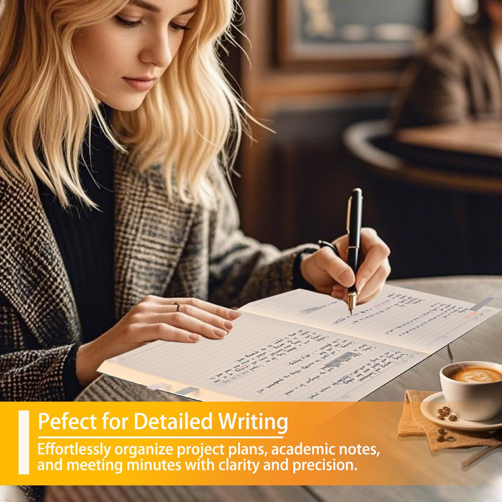 UIRIO A4 Wide Ruled Notebook, 8 x 11.5 in, Faux Leather Softcover, 200 Sheets / 400 Pages – Large Lined Writing Notebook for Work, Meetings & Notes (Black)