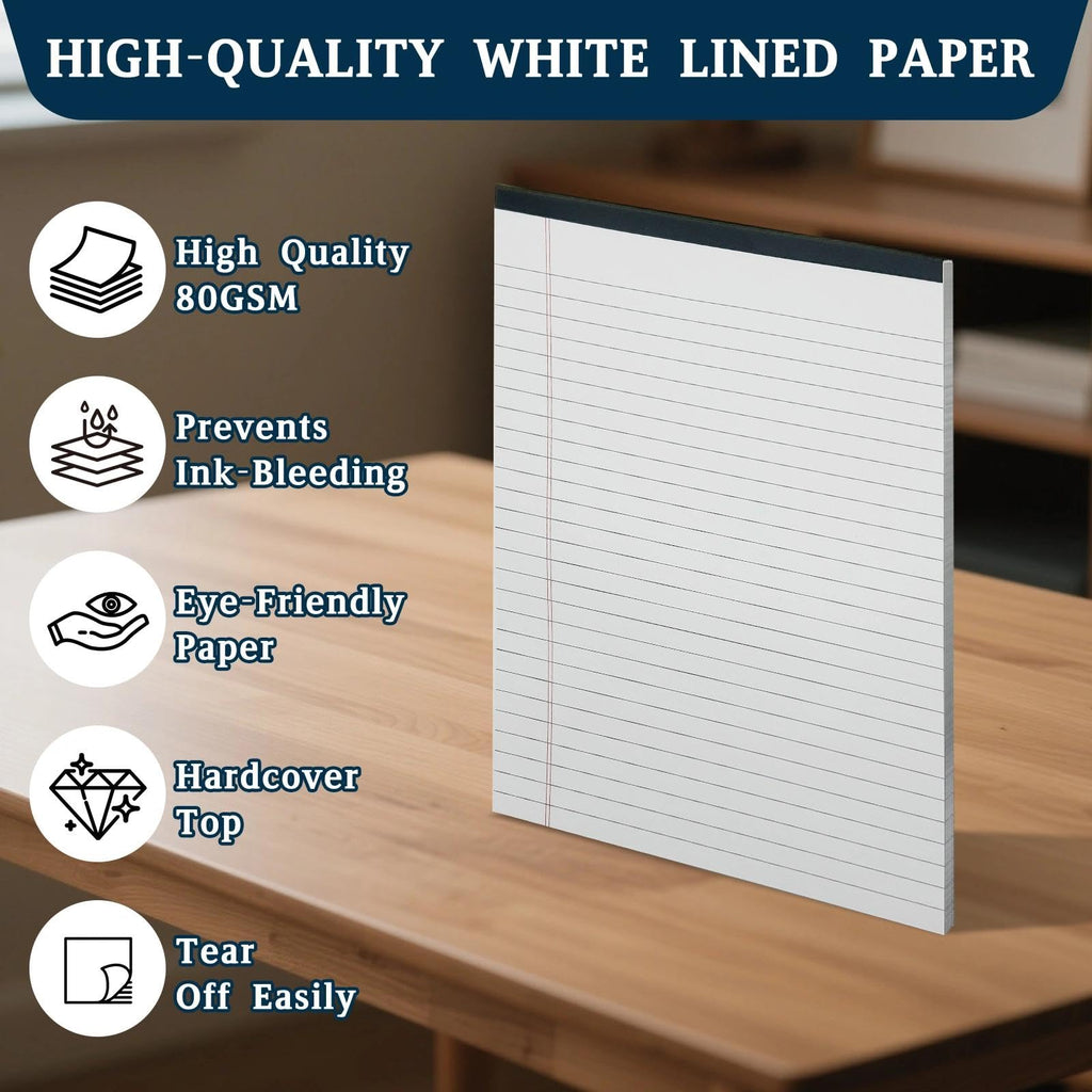 ReePlan 10PCS Notepad 8.5 x 11 White Lined Paper, 8.5 x 11 Legal Pads 30 Sheets/Pad, Office School Note Paper, Wide Ruled Writing Pad for Meetings, Homework, Journaling and Daily Notes(A4 Size)