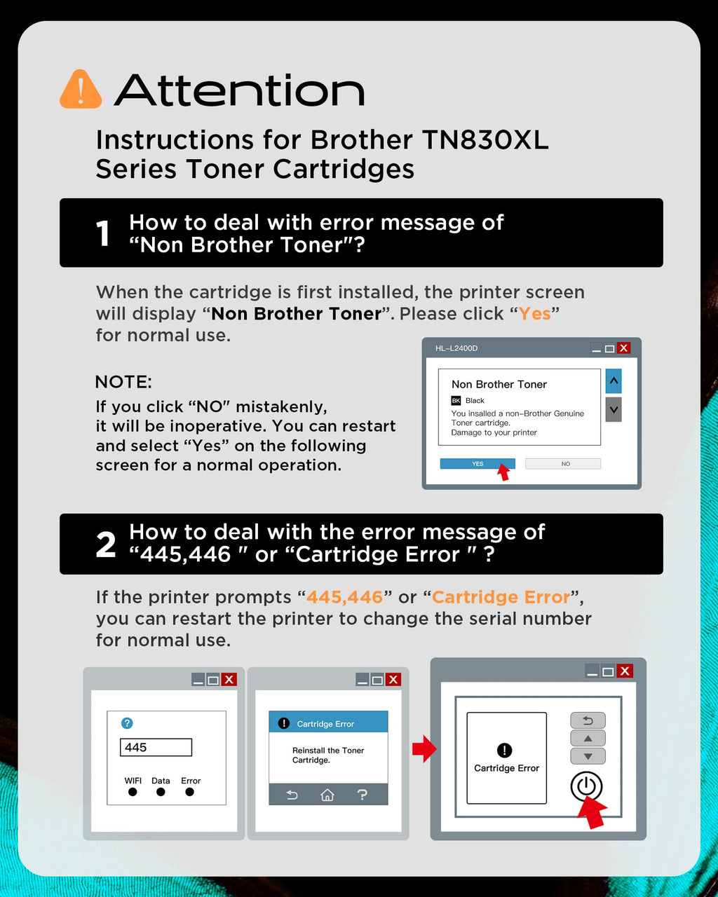 Compatible TN830XL Toner Cartridge Replacement for Brother 830 TN830 TN830-XL 830XL Toner Cartridge with Brother HL-L2460DW DCP-L2640DW HL-L2400D HL-L2405W MFC-L2820DW Printers (2 Pack, Black)