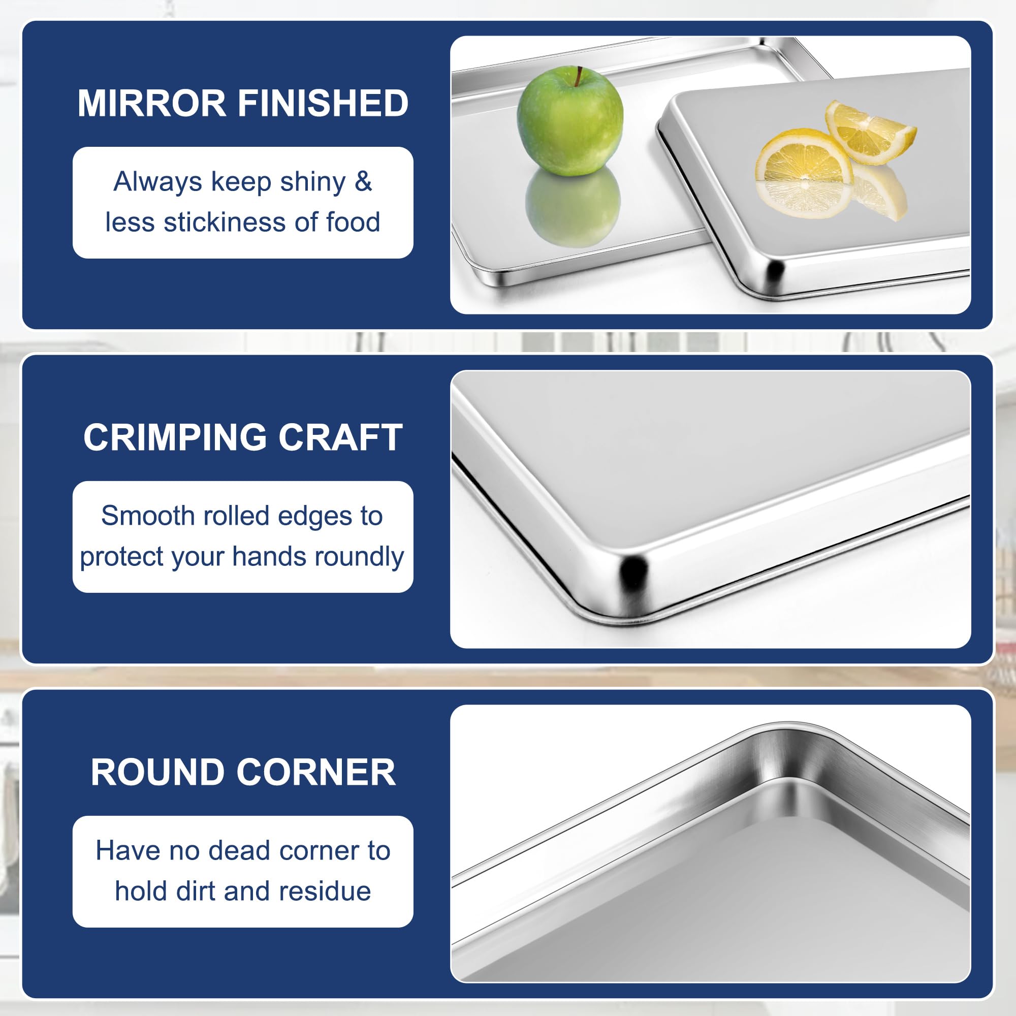 P&P CHEF Baking Cookie Sheet, Stainless Steel Baking Pan Oven Tray, Rectangle 17.3” x 13” x 1”, Non Toxic & Durable Use, Mirror Finished & Dishwasher Safe