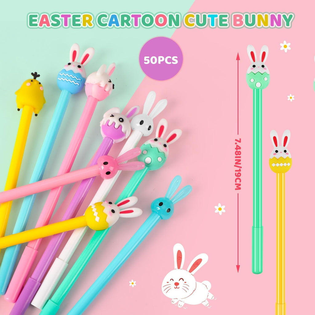50 Pcs Easter Pens Cartoon Bunny Rabbit Carrot Pen,Gel Ink RollerBall Pens Bulk Cute Funny Novelty Writing Pen for Gift School Office Home Supplies