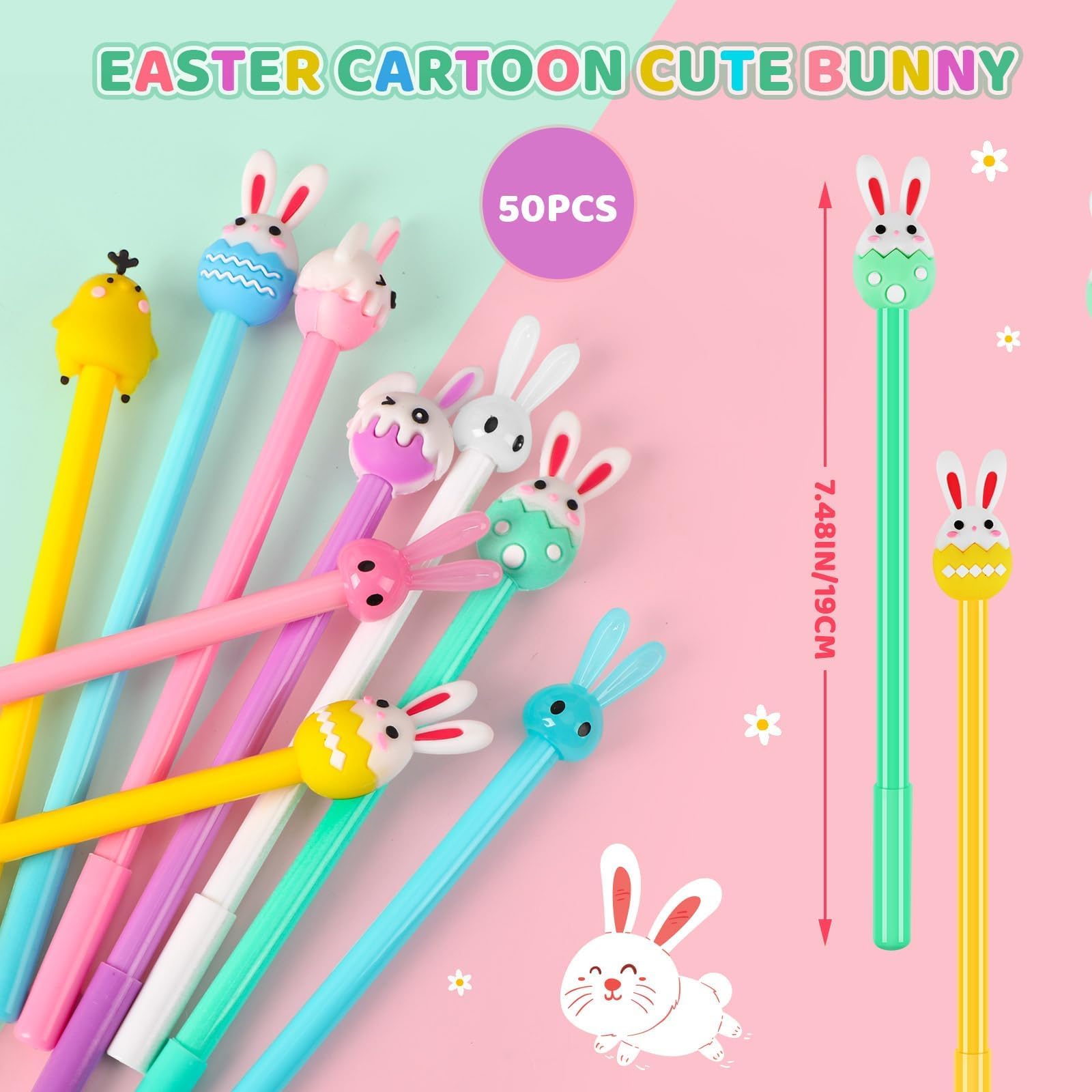 50 Pcs Easter Pens Cartoon Bunny Rabbit Carrot Pen,Gel Ink RollerBall Pens Bulk Cute Funny Novelty Writing Pen for Gift School Office Home Supplies