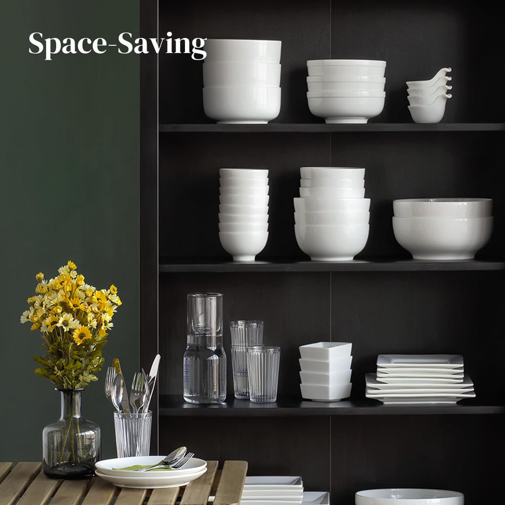 DOWAN Soup Bowls, Ceramic Cereal Bowls, 22 Ounce Bowl Set of 4, Sturdy & Stackable, Dishwasher & Microwave Safe, White Bowls for Rice Pasta Salad Oatmeal Mixing