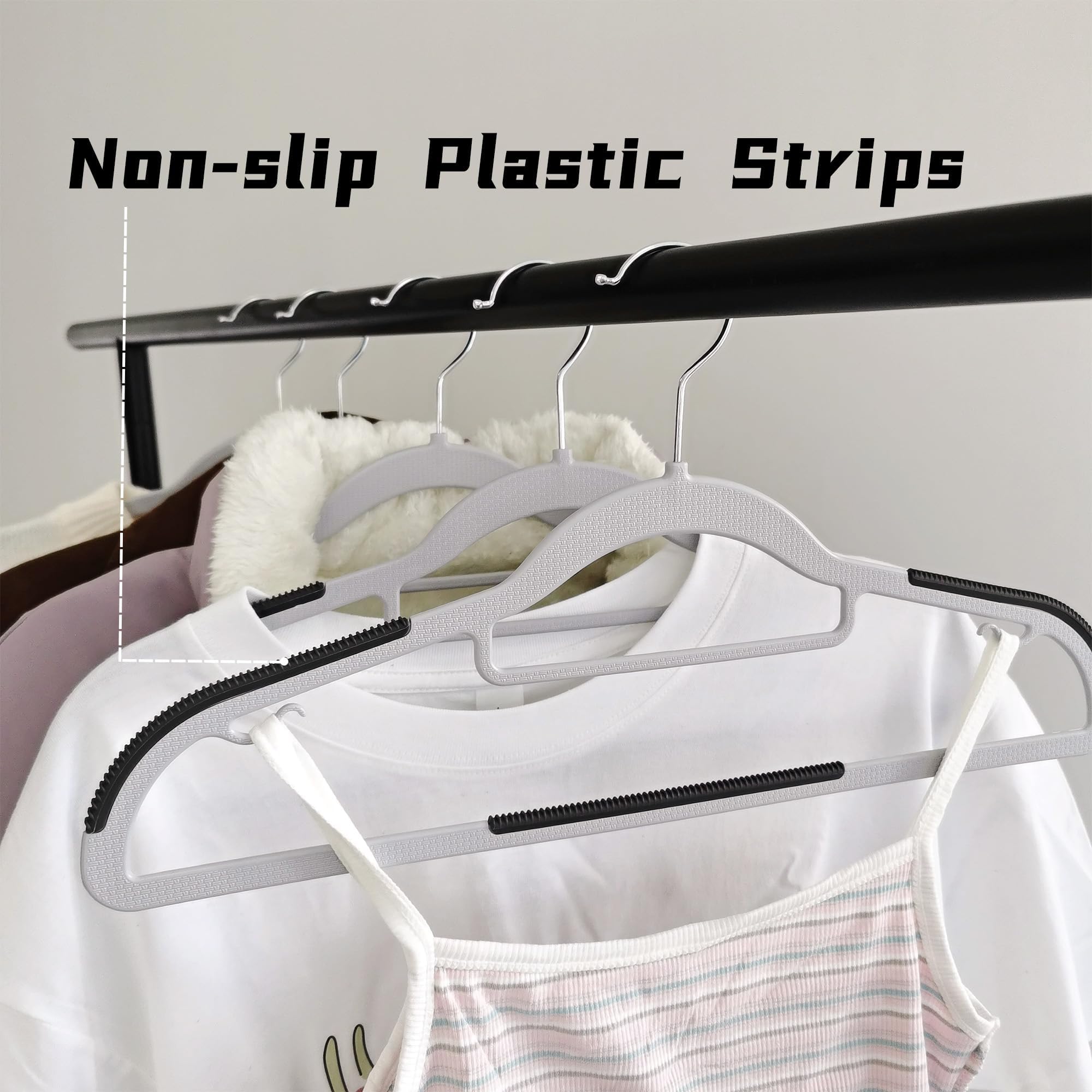 BGRQRIQ 30 Pack Plastic Clothes Hangers Non Slip - 16.5 Inch Slim Space Saving Hangers for Closet, Heavy Duty Non-Slip Garment Hangers with 360° Swivel Hooks (Gray, 30)