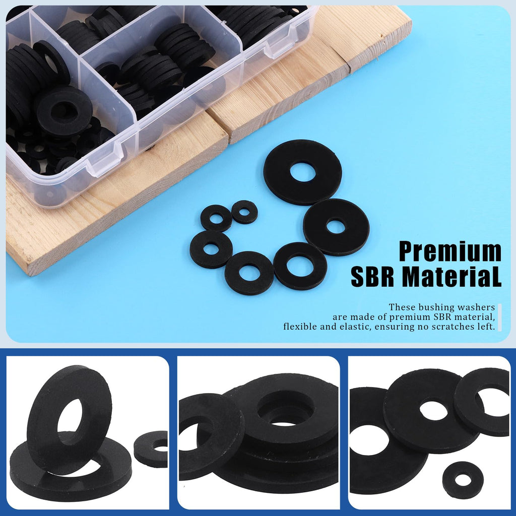 Glarks 175Pcs 7 Sizes Flat Rubber Washers Assortment Kit, 10/12/16/18/20/25/30mm Flat Round Plumbing Washers Heavy Duty Black Rubber Washers Vibration Damping Grommets for Faucet Pipe Hose Repair