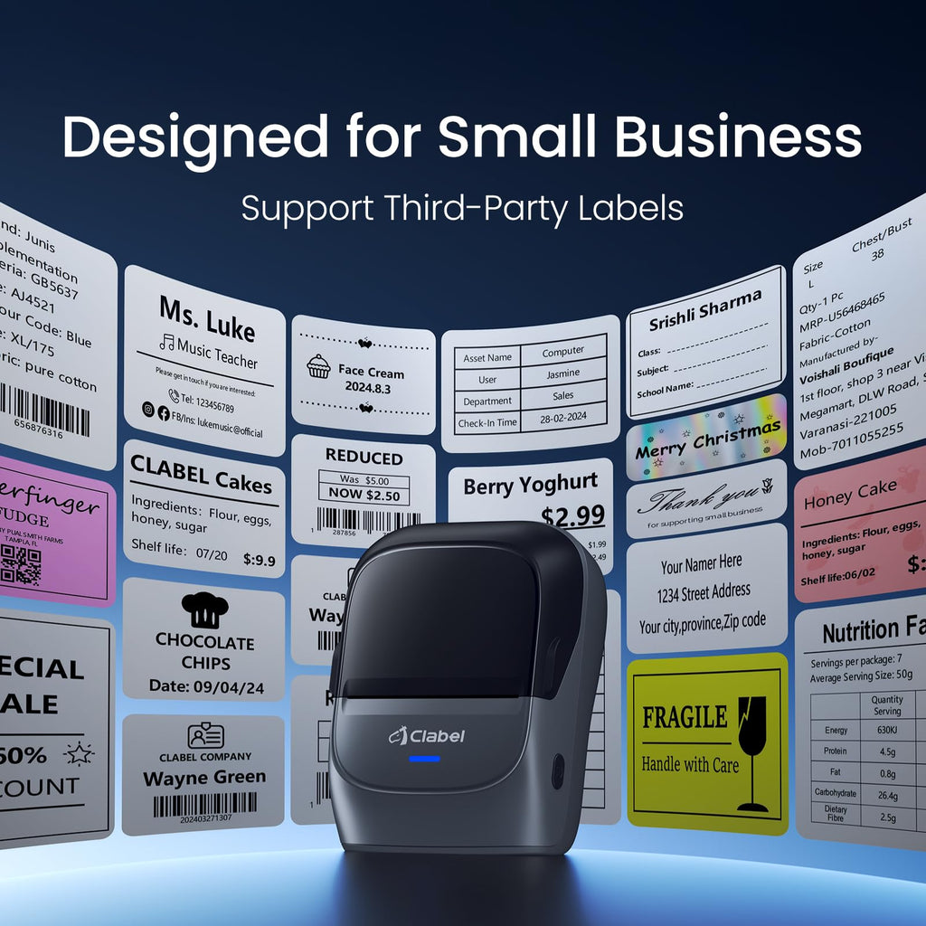 CLABEL Label Maker Machine: 221B Thermal Bluetooth Label Printer Barcode Portable Printer Wireless Sticker Maker Machine for Small Business Compatible with 1 Roll 40x30mm Upgrade Label (Gray)