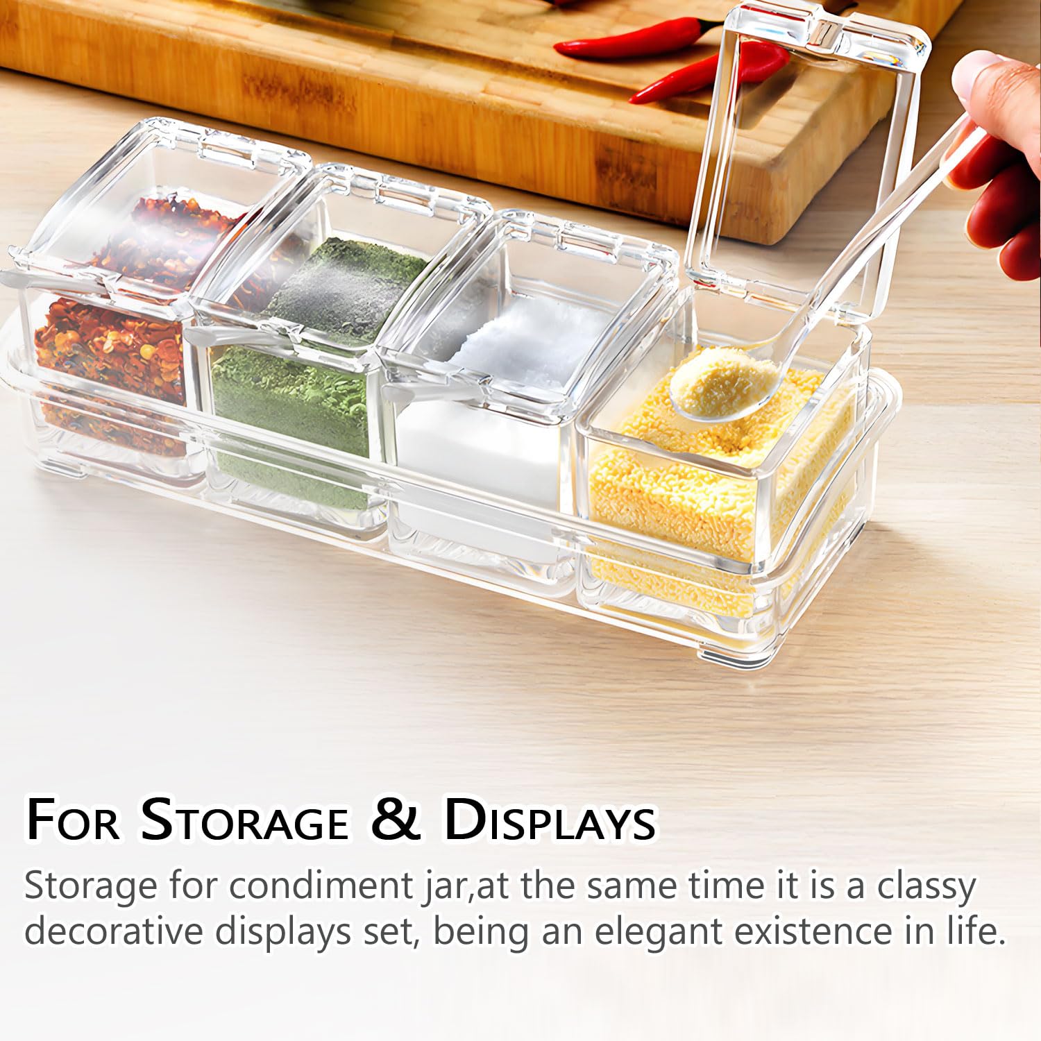 Clear Seasoning Box,V·Resourcing 4 Pieces Clear Seasoning Storage Container for Spice Salt Sugar Cruet,Condiment Jars with 4 Spoons