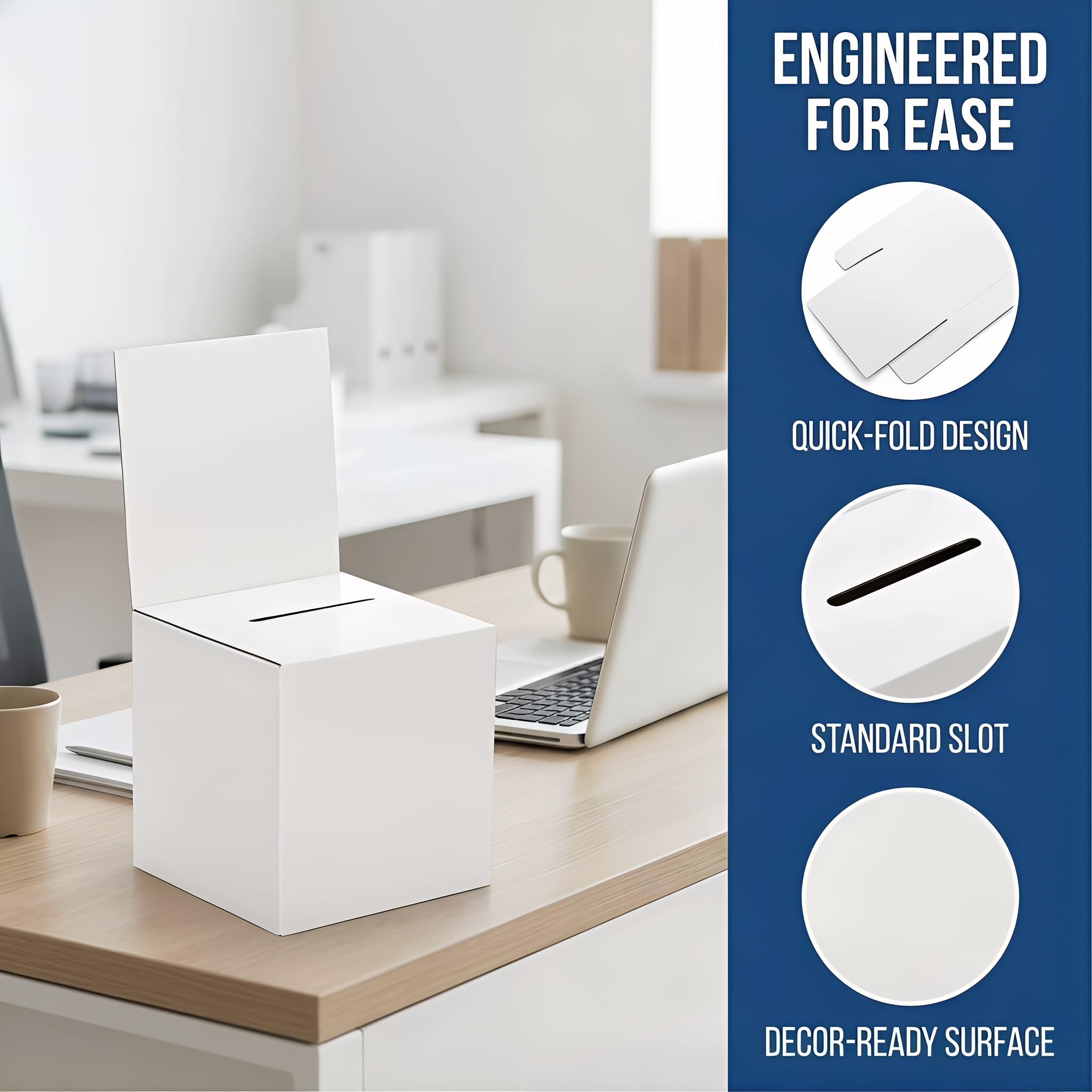 Cedilis 20 Pack Cardboard Ballot Boxes for Ticket, 6x6x6 Inches Raffle Box, Suggestions Voting Donation Boxes with Slot and Header for Charity, White