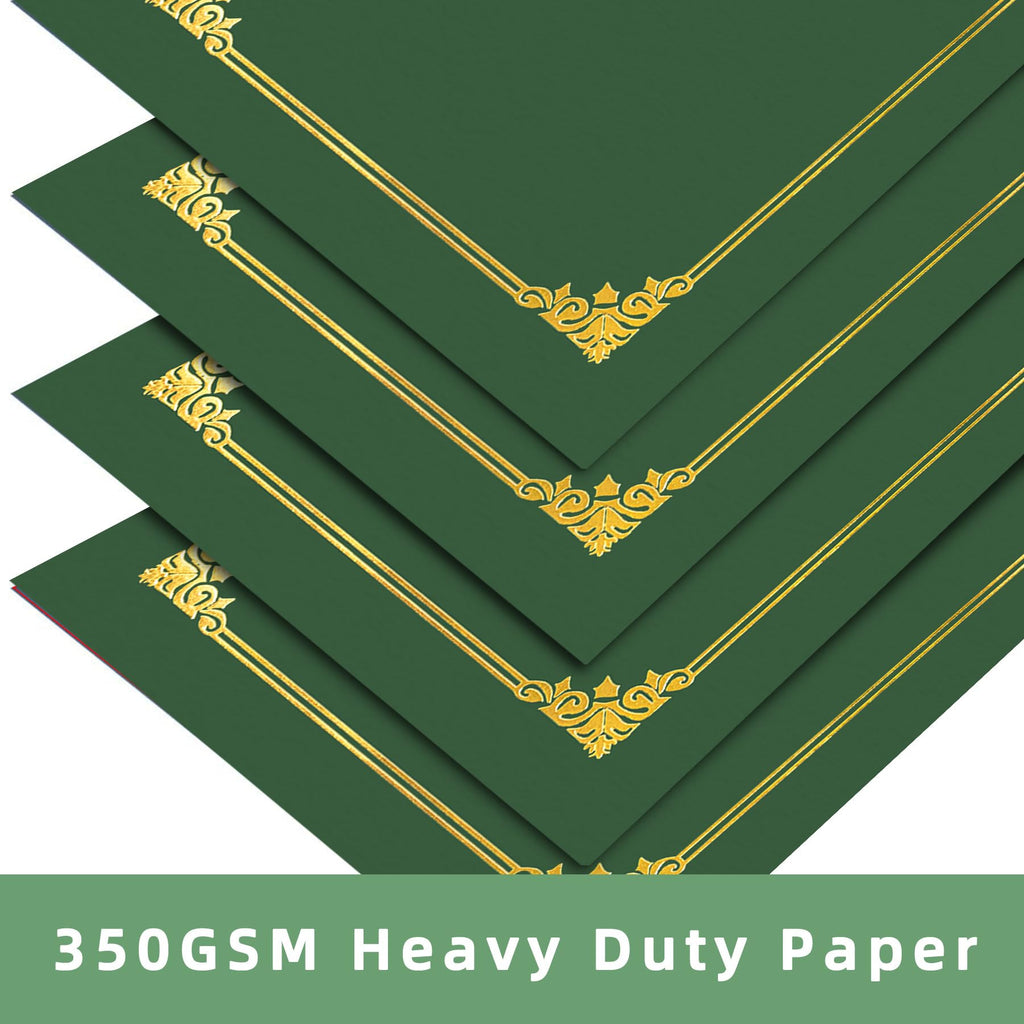 HAUTOCO 50 Pack Certificate Holders, Green Diploma Folders Certificate Covers with Gold Foil Border for Letter Size 8.5x11 Cardstock, Award, Document, Graduation