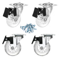Clear Caster Wheels 3 Inch Casters Set of 4 Heavy Duty, Locking Industrial Casters with 360 Degree No Noise Transparent Polyurethane Wheels, Swivel Plate Casters with Brake - Pack of 4