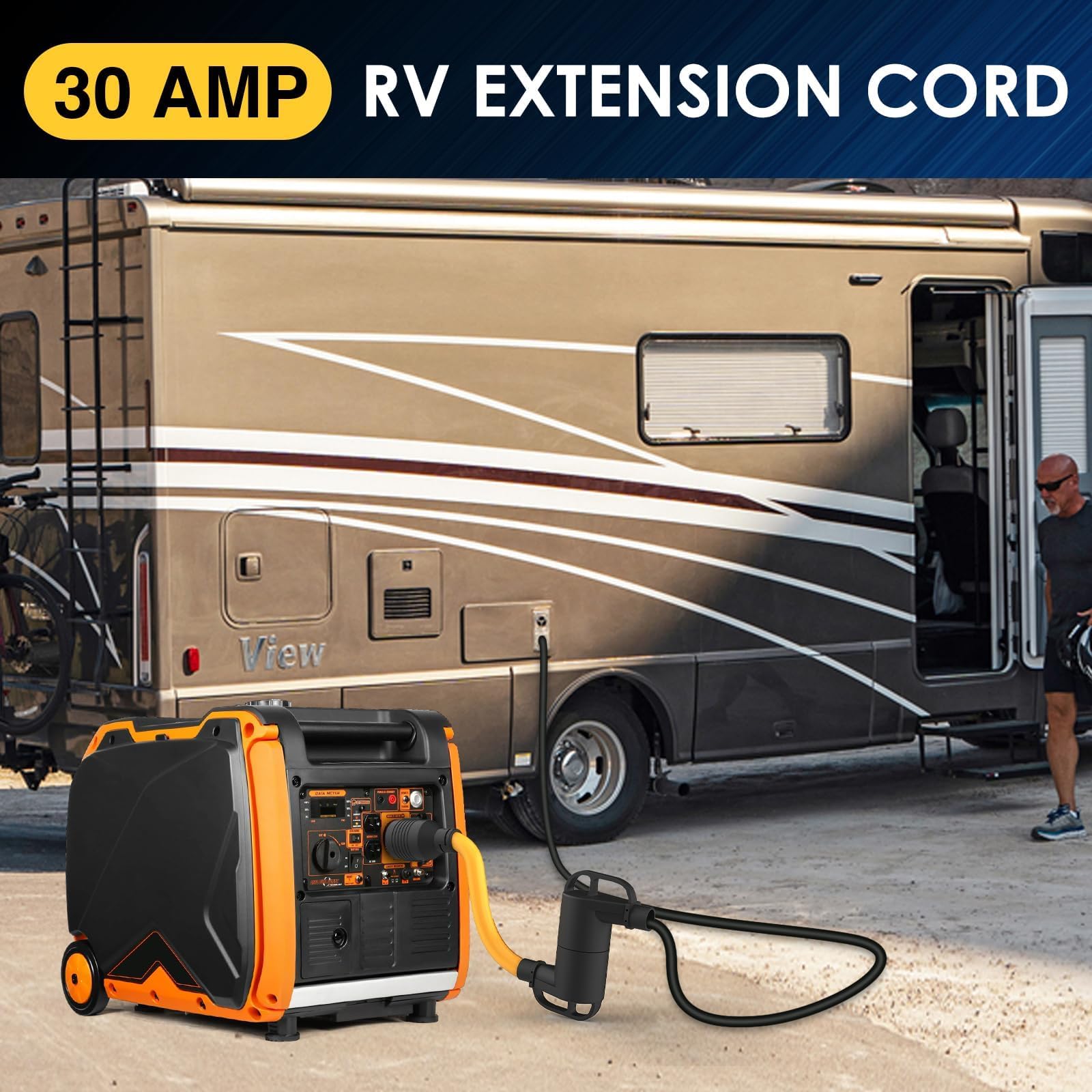 M1A2 Heavy-Duty 30 amps Generator to RV Adapter L5-30P Twist Lock Male to TT-30R Female, 1 Foot Heavy Duty STW 10 AWG for Generator to Trailer Camper