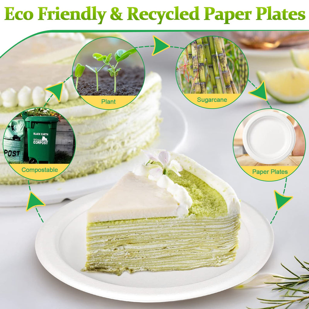 Greconv 300 Pack Paper Plates Bulk, Small Paper Plates 6 inch, Dessert Paper Plates Disposable, Compostable Paper Plates Made from Sugarcane Fibers, Recycled Paper Plates, White