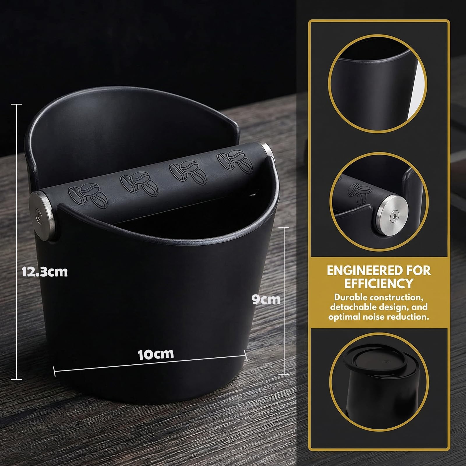Ailelan Coffee Knock Box, Durable Barista Style Espresso Dump Bin with Removable Metal Knock Bar and Non-Slip Base (Round, 4.8 Inch)