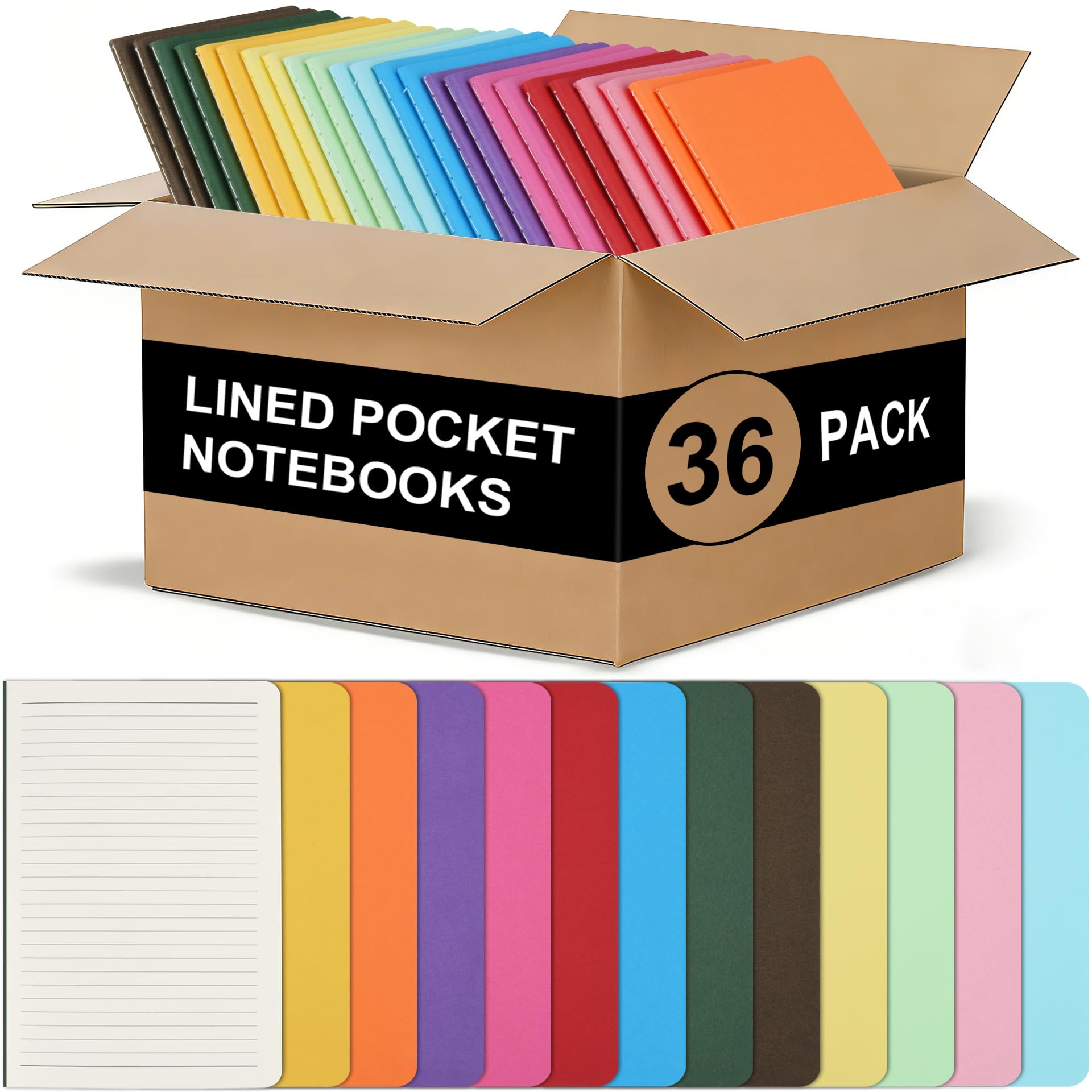 ZCZN 36 Pack Mini Notebooks Bulk, Lined NotePads, 3.5x5.5 Inches Colorful Pocket Journals, 30 Sheets/60 Pages, Small Notebooks for School, Office Supplies&Daily Notes (36)