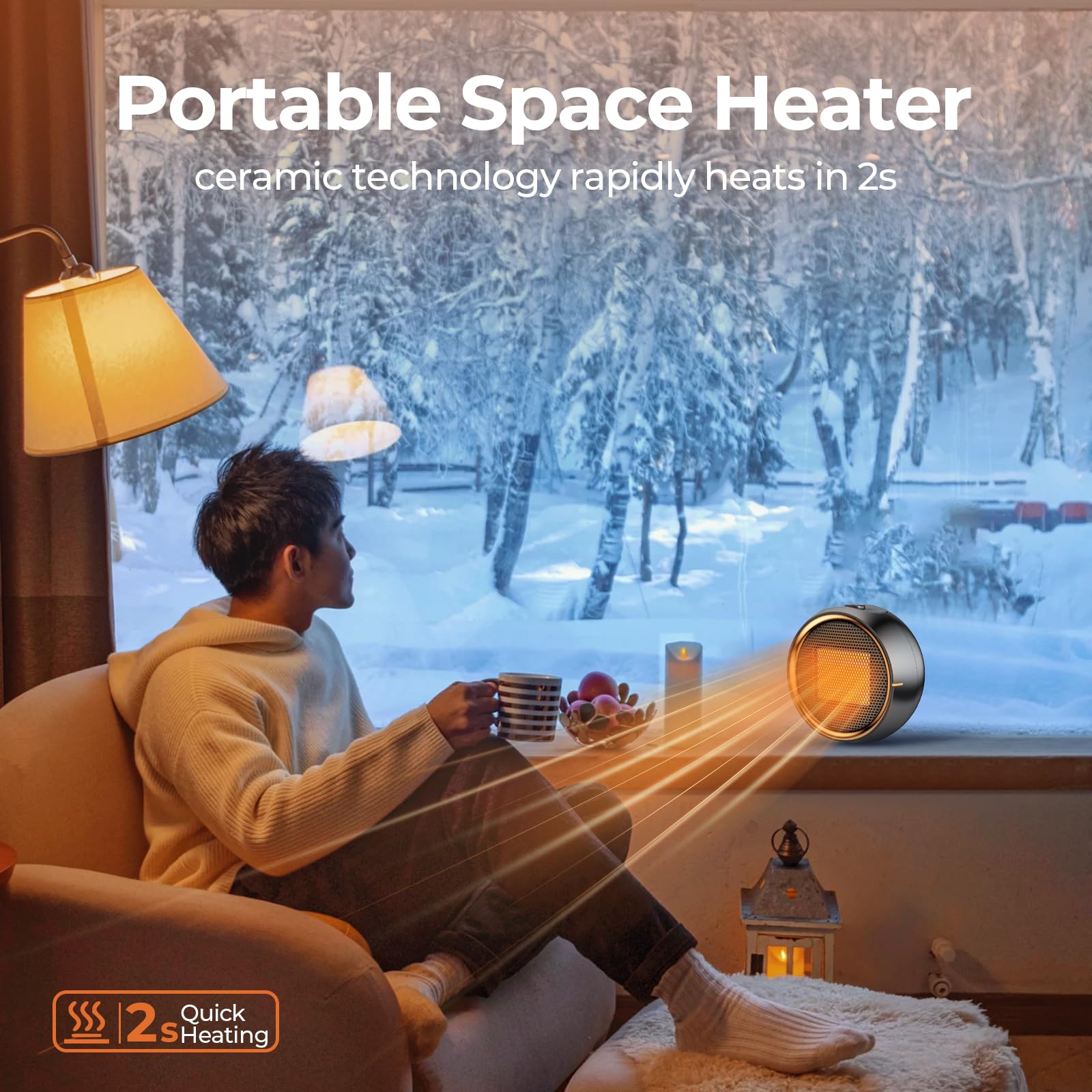 ASNUG Space Heater, Portable Electric Heaters for Indoor Use, PTC Ceramic Small Heater, 2S Efficient Heating, Tip-0ver & Overheat Protection, Quiet Mini Desk Heaters for Bathroom Home Office,Black