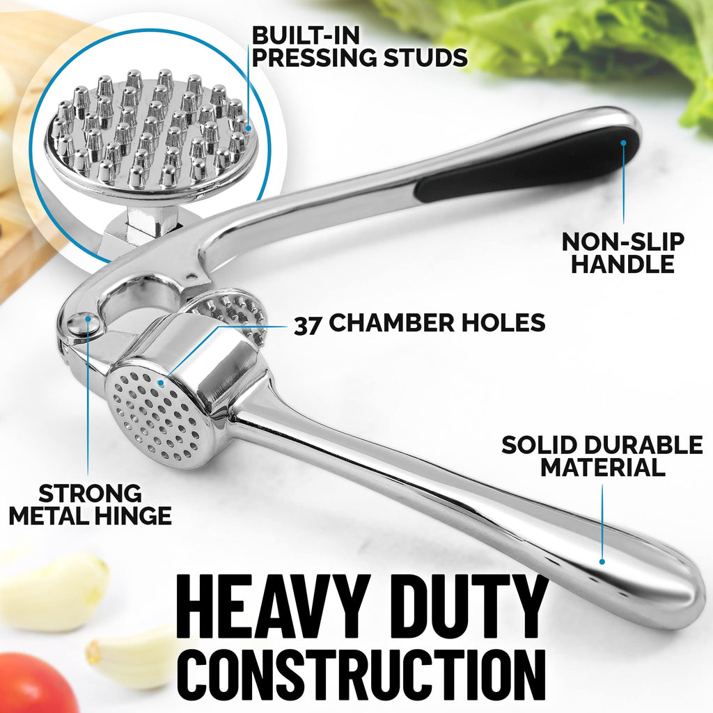 Zulay Kitchen Garlic Press with Soft, Easy to Squeeze Ergonomic Handle - Garlic Mincer Tool with Sturdy Design Extracts More Garlic Paste - Easy to Clean Garlic Crusher and Ginger Press (Chrome)