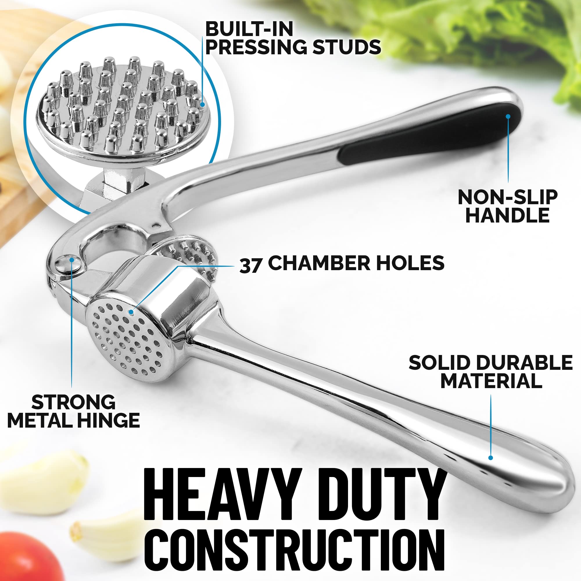 Zulay Kitchen Garlic Press with Soft, Easy to Squeeze Ergonomic Handle - Garlic Mincer Tool with Sturdy Design Extracts More Garlic Paste - Easy to Clean Garlic Crusher and Ginger Press (Chrome)