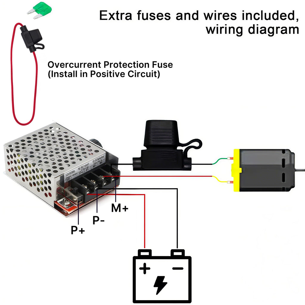 RioRand 7-70V PWM DC Motor Speed Controller 30A - Low Heat Aluminum Housing for Brushed DC Motors, DIY Projects & Small Electric Devices (Extra Fuse Included) Red