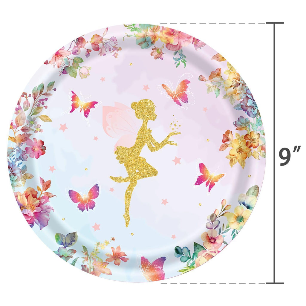 LASLU 120Pcs Flower Fairy Party Plates and Napkins Set, Flower Fairy Party Supplies Decorations Includes Paper Plates Napkins Forks for Birthday Party Serves 24 Guests (Flower Fairy)