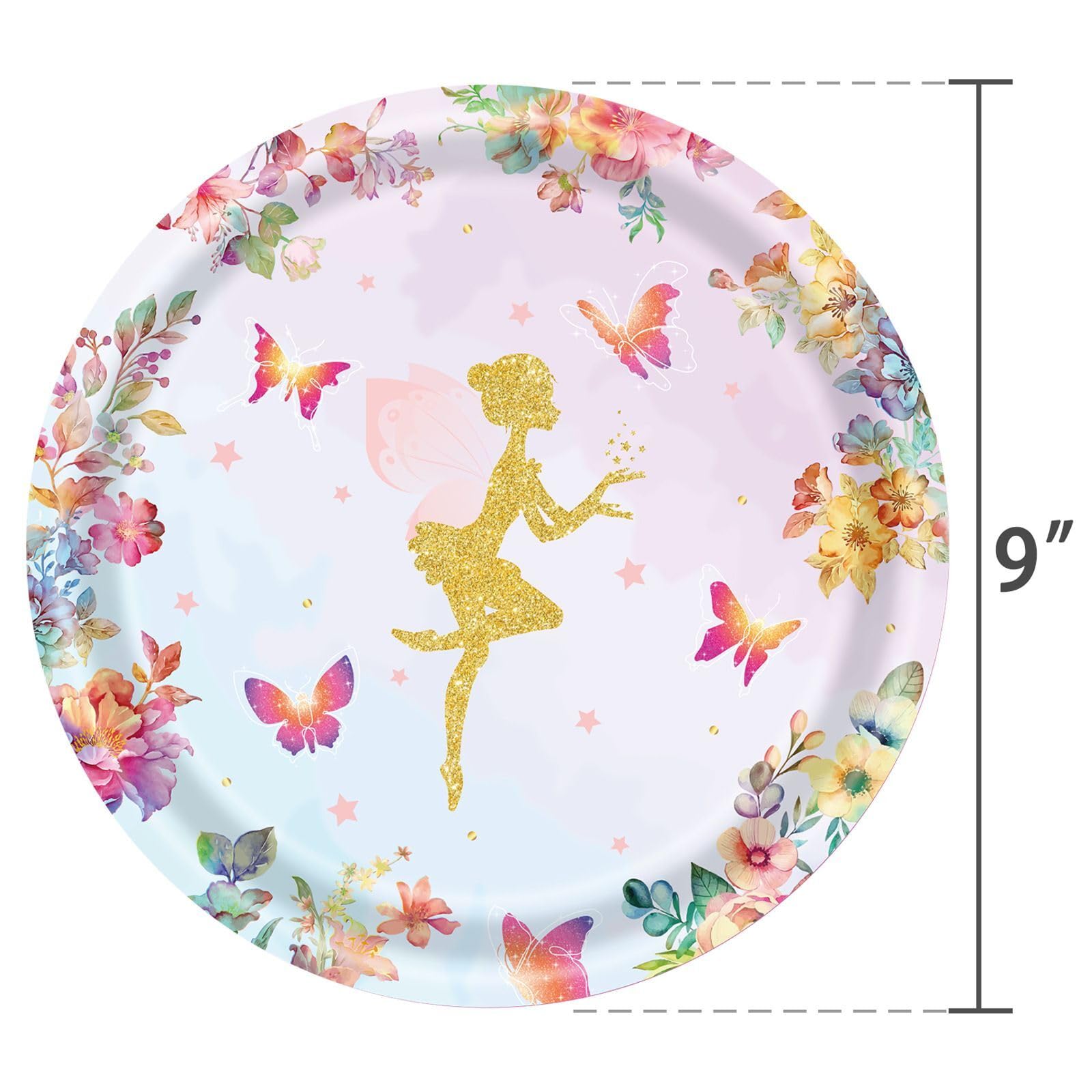 LASLU 120Pcs Flower Fairy Party Plates and Napkins Set, Flower Fairy Party Supplies Decorations Includes Paper Plates Napkins Forks for Birthday Party Serves 24 Guests (Flower Fairy)