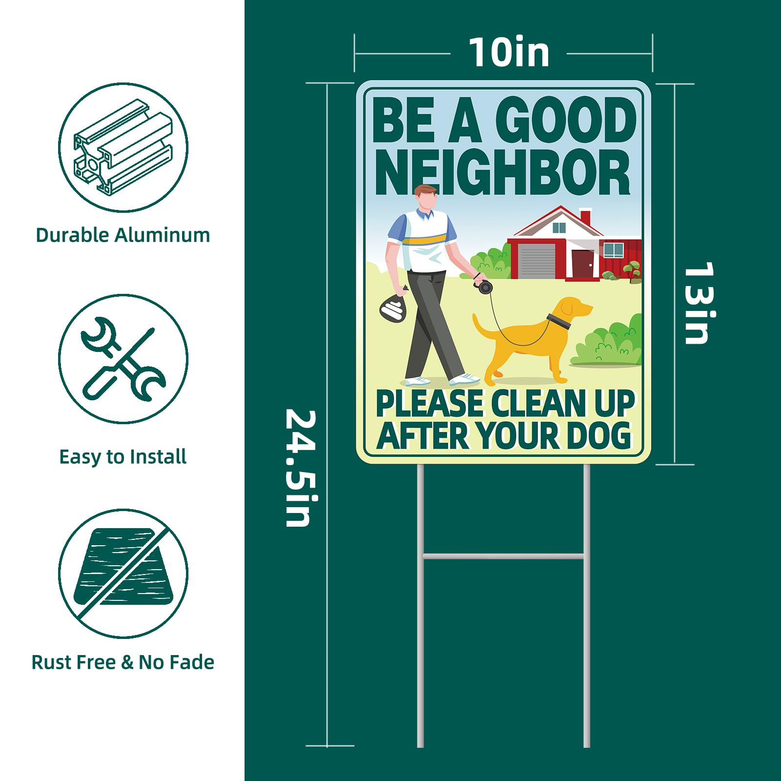 Clean UP After Your Dog Signs, 2-Pack 13"x10" Double-Sided H-Stake Metal Stakes Dog Poop Signs for Lawn, Pick Up After Your Dog Sign