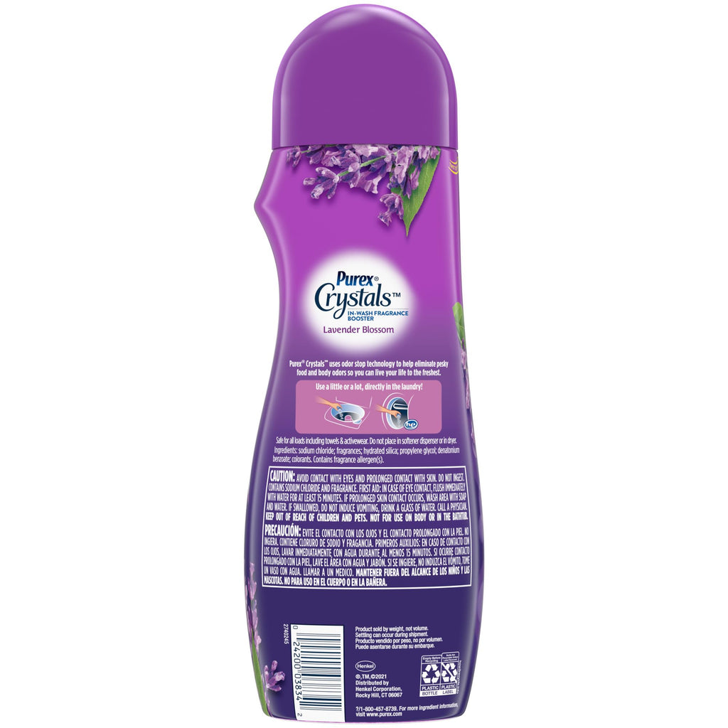 Purex Crystals In-Wash Scent Booster, Lavender Blossom, 21 oz (Pack of 4), Long-Lasting Freshness & Odor Elimination Technology