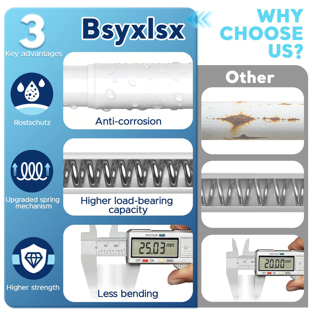 Bsyxlsx Shower Curtain Rod (1 Inch Diameter) - 28 to 73 Inches Adjustable, Never Rust Shower Rod, No Drill Tension Curtain Rod for Bathroom, Window, Doorway，Kitchen
