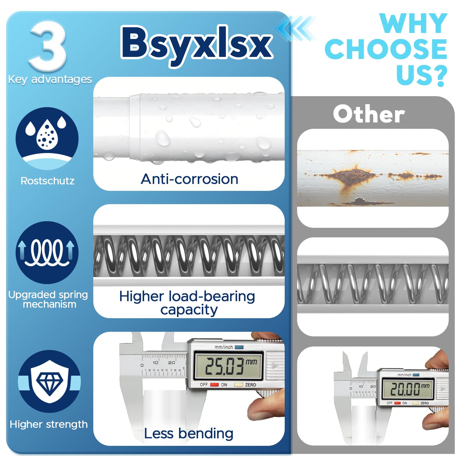 Bsyxlsx Shower Curtain Rod (1 Inch Diameter) - 28 to 73 Inches Adjustable, Never Rust Shower Rod, No Drill Tension Curtain Rod for Bathroom, Window, Doorway，Kitchen