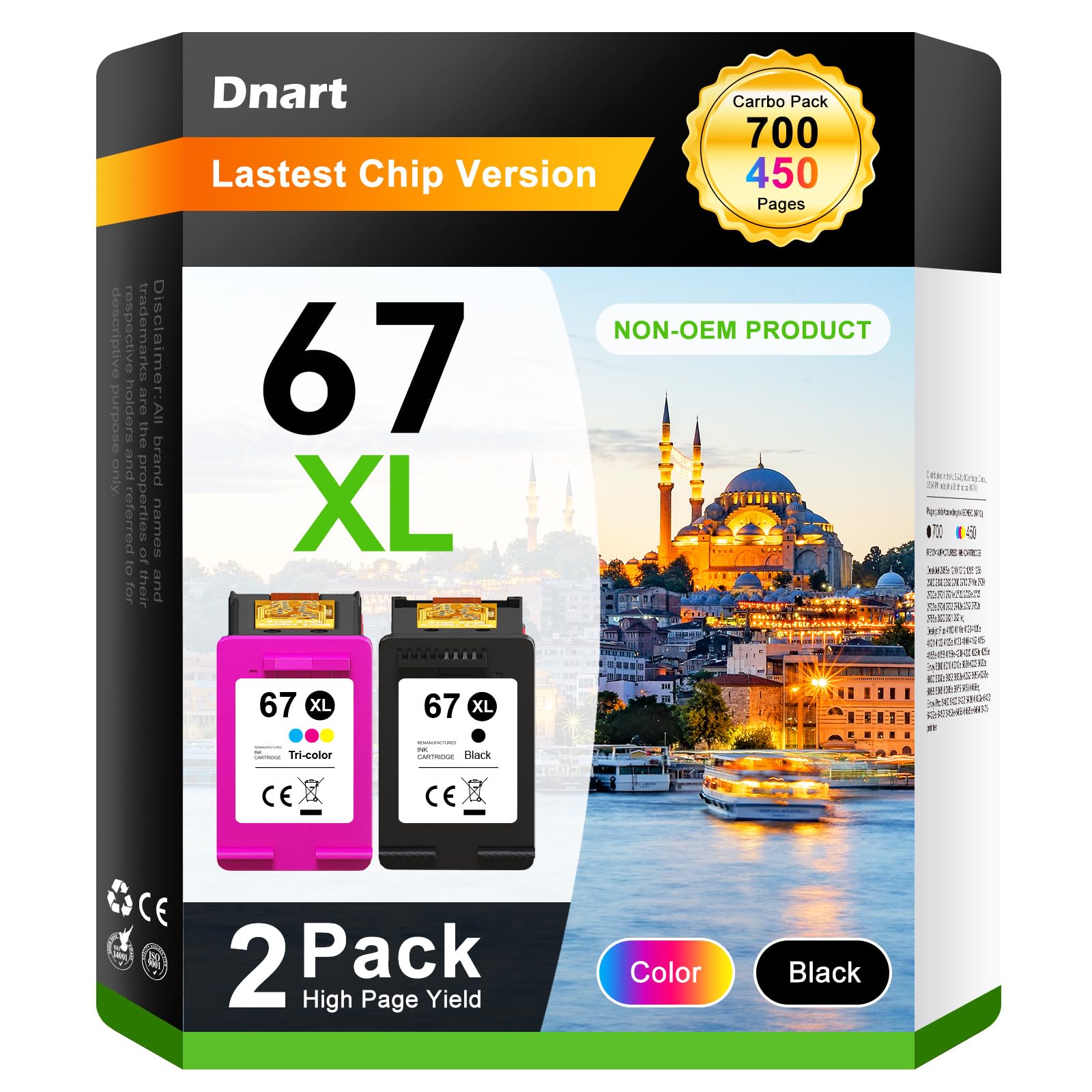 DNART 67XL Ink Cartridges Black/Color Combo Pack Compatible for HP 67 Ink Cartridges Work for Deskjet 2827e 4155e Envy 6455e 6055e 6000 2855e 4255e 2842e 4255e Printer