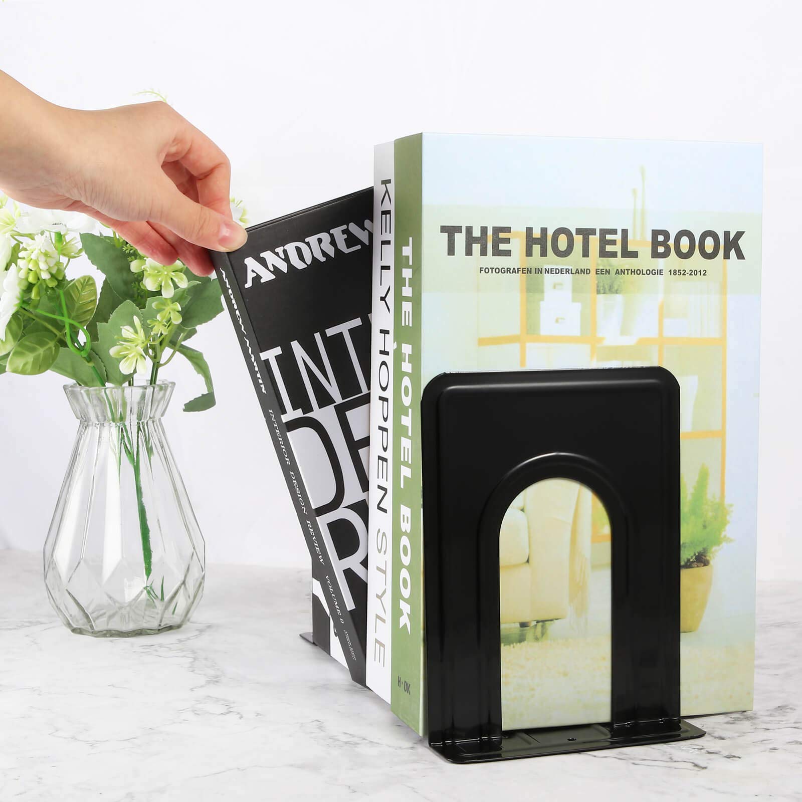 Heavy Duty Bookends for Shelves, Anti-Slip Base, Black, Great for Library, Office, Home, School, 4 Pairs