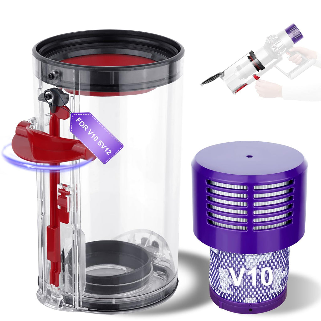 PUREGUST V10 Bin Replacement and Filter for Dyson V10(SV12) Animal and Absolute Models, Bin Part No.969509-01 and Filter Part No. 969082-01 for Absolute/Animal/Extar/Total Clean