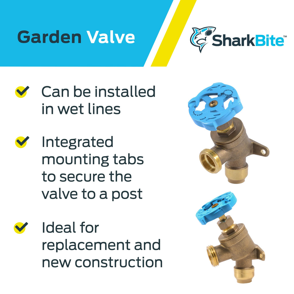 SharkBite 1/2 Inch x 3/4 Inch MHT Garden Valve, Multi Turn, Push to Connect Brass Plumbing Fitting, PEX Pipe, Copper, CPVC, PE-RT, HDPE, 24622LF