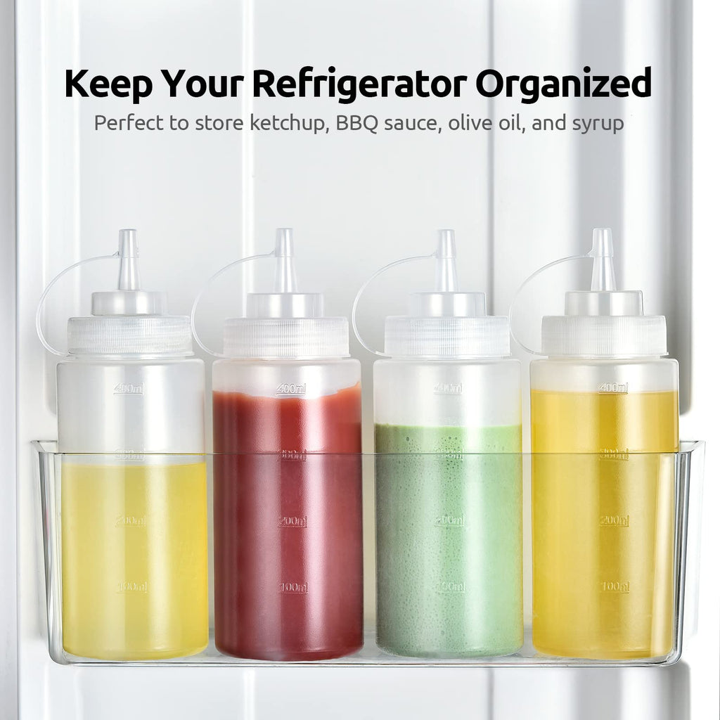 U-Taste 16 OZ Condiment Squeeze Bottles with Twist on Caps and Measurement, Leakproof Squirt Reusable Plastic Sauces Oil Container Dispenser for Ketchup, BBQ, Grilling, Salad Dressing (Pack of 6)