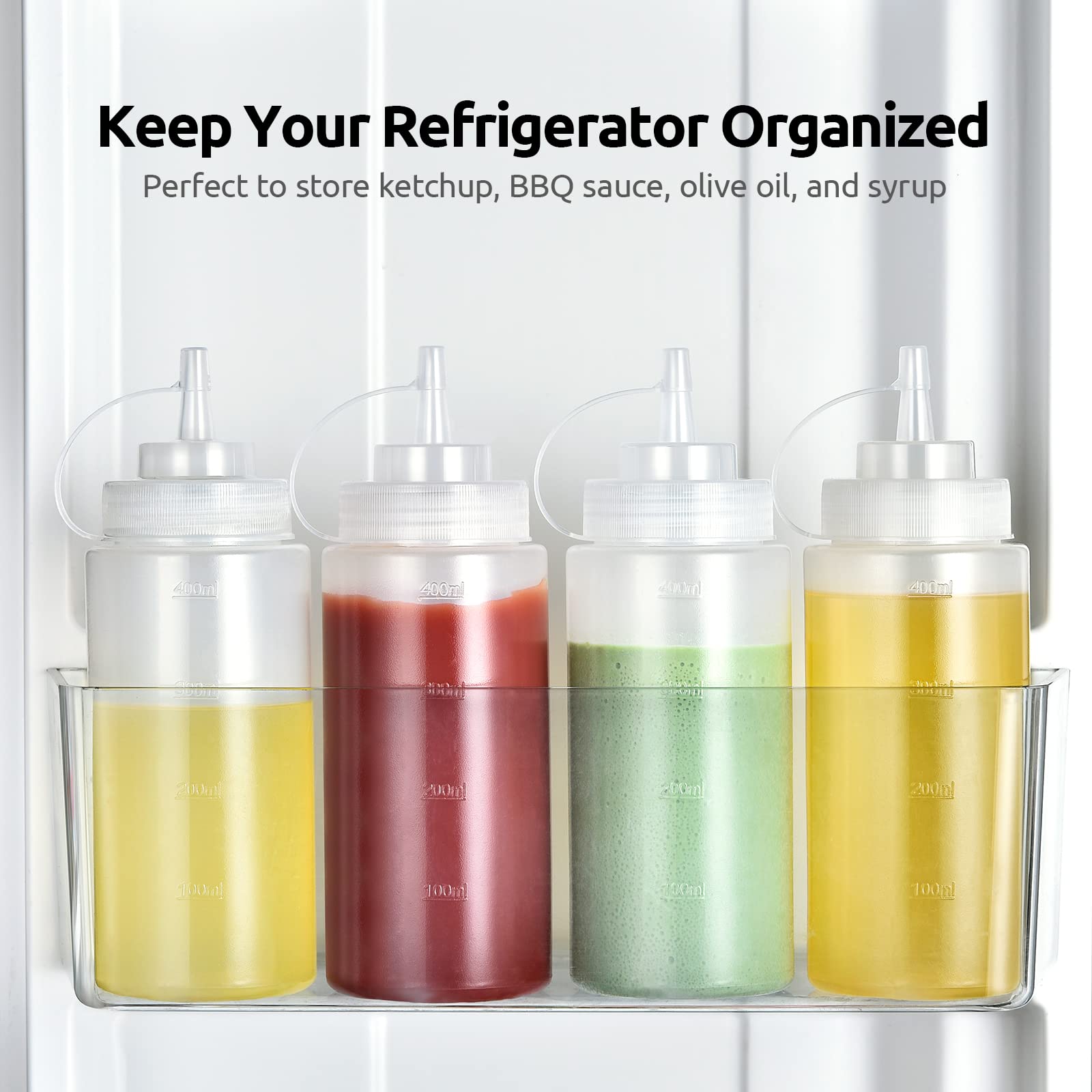 U-Taste 16 OZ Condiment Squeeze Bottles with Twist on Caps and Measurement, Leakproof Squirt Reusable Plastic Sauces Oil Container Dispenser for Ketchup, BBQ, Grilling, Salad Dressing (Pack of 6)