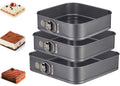 Springform Cake Pan Square 9.5inch,10inch,11inch, Set of 3 Non Stick Leakproof Cake Baking Pans with Removable Bottom, Non Stick Carbon Steel