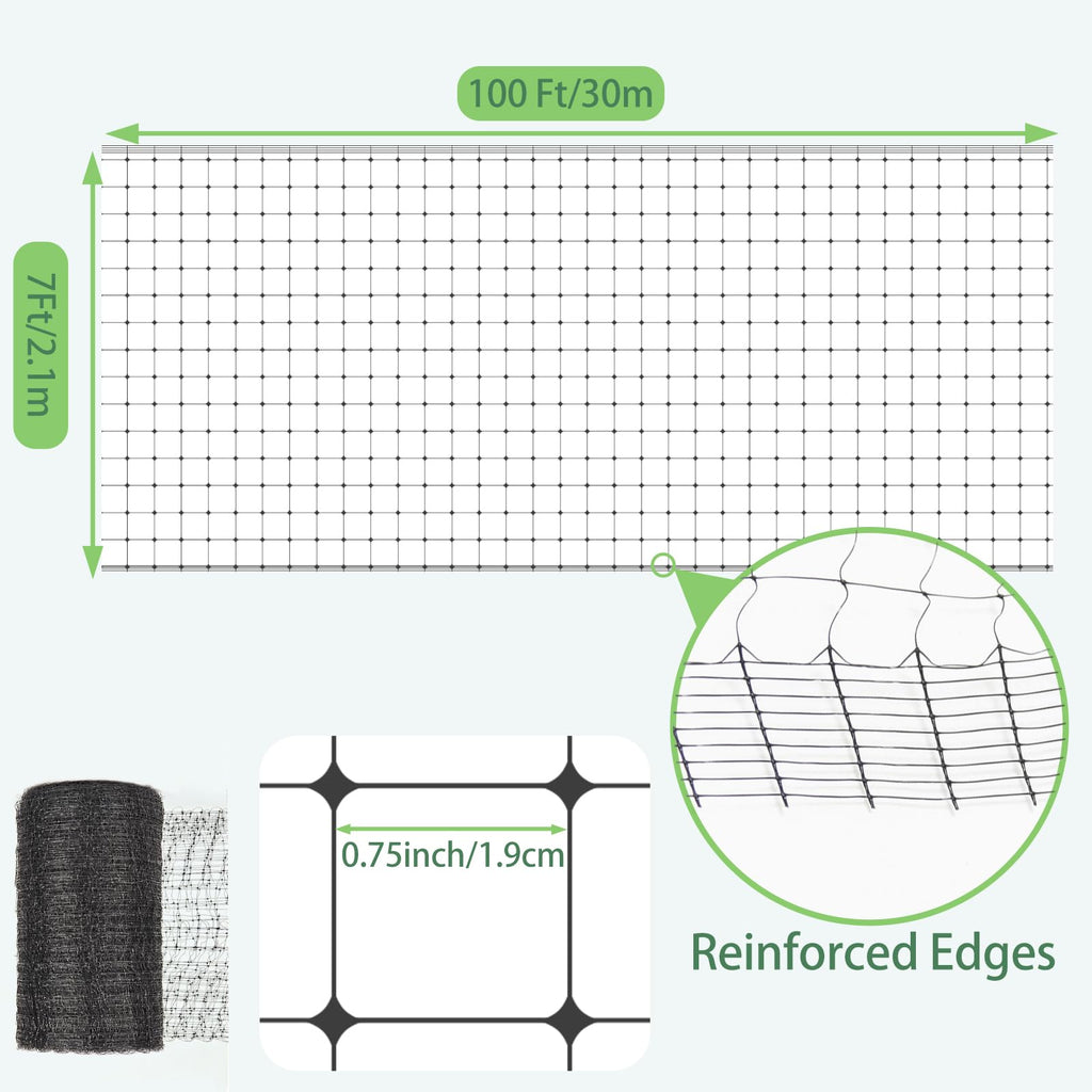 Bird Netting for Garden 7 x 100 Feet, Black Garden Protection Netting Heavy Duty Wire Mesh Net Barrier, Protect Plants Fruits Trees from Rodents Birds Deer Poultry Reusable Animal Fencing (1, Black)
