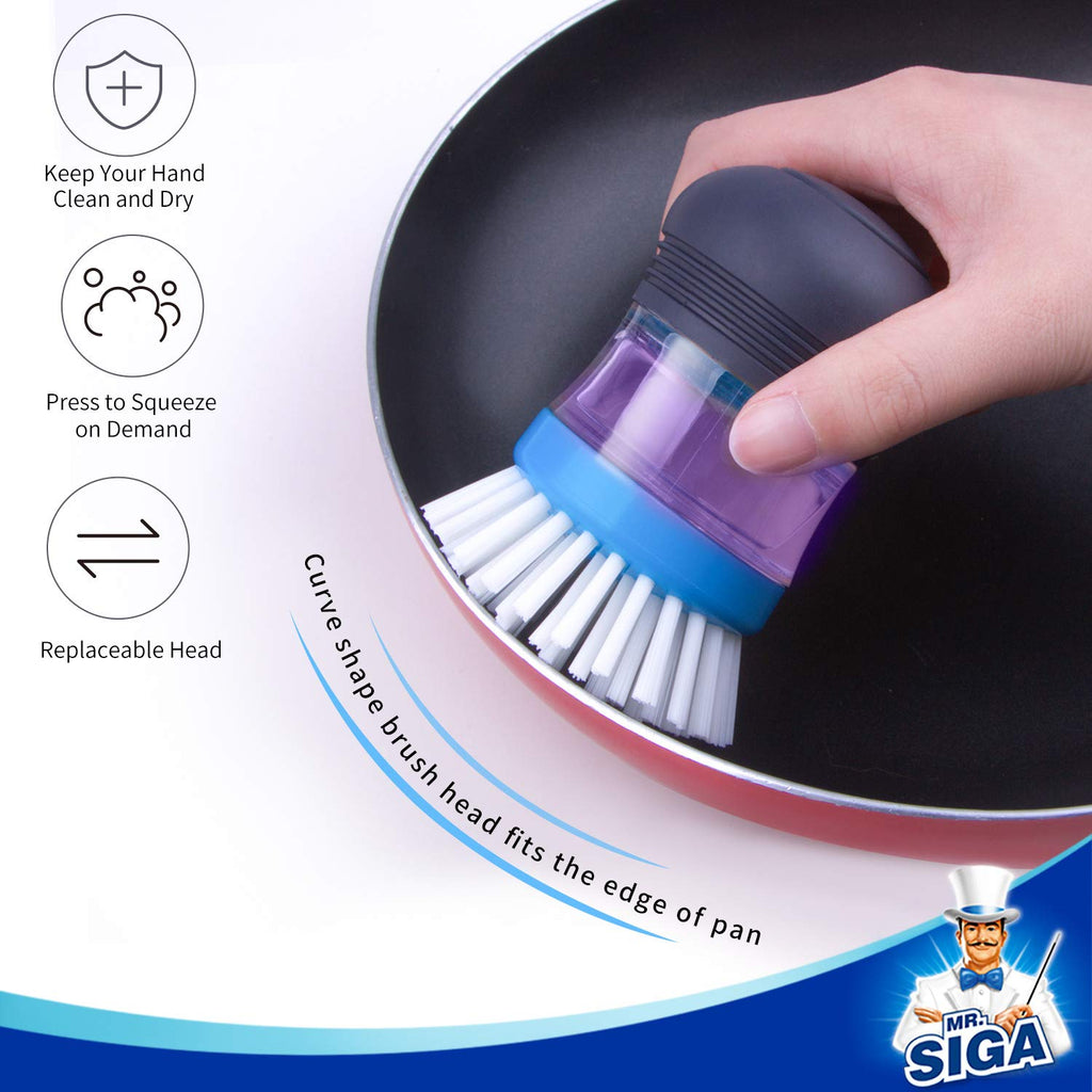 MR.SIGA Soap Dispensing Palm Brush Storage Set, Kitchen Brush with Holder for Pot Pan Sink Cleaning