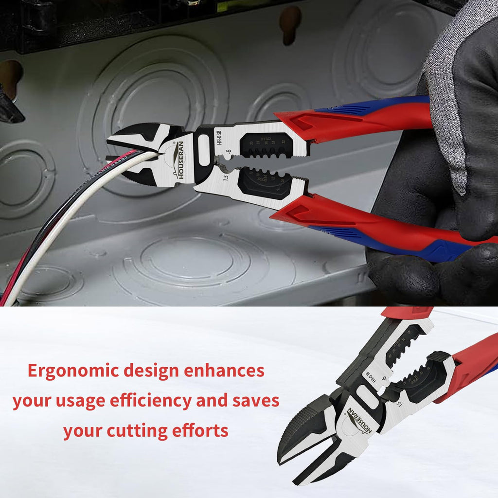 Wire Cutters, HOUSERAN Side Cutters with Wire Stripper and Crimper, Wire Cutters Heavy Duty, 3-in-1 Diagonal Cutters for Cutting, Crimping, and Stripping