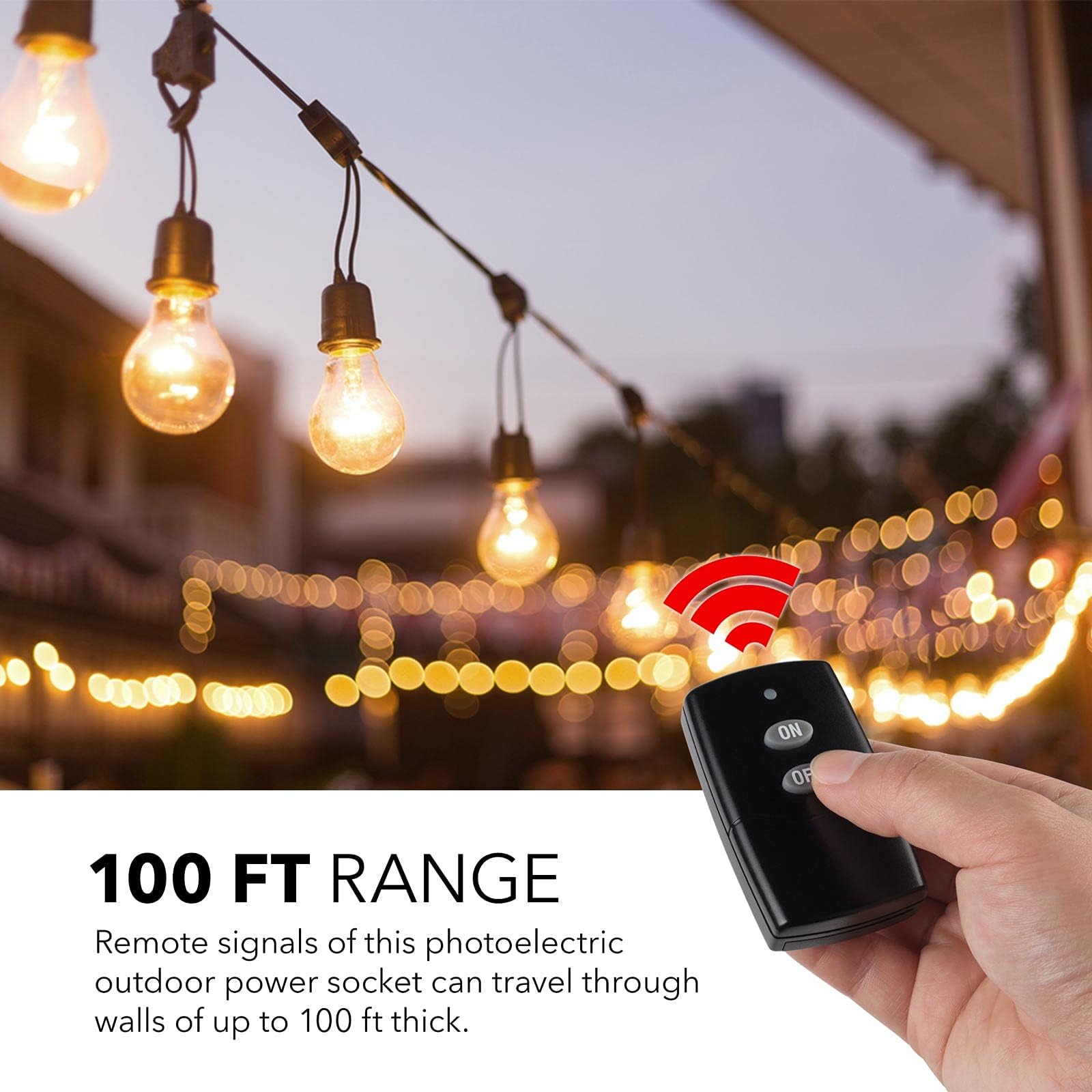 HBN Outdoor Indoor Wireless Remote Control 3-Prong Outlet Weatherproof Heavy Duty 15 A Compact 1 Remote 1 Outlet with Remote 15cm Cord 30m Range ETL Listed (Battery Included)