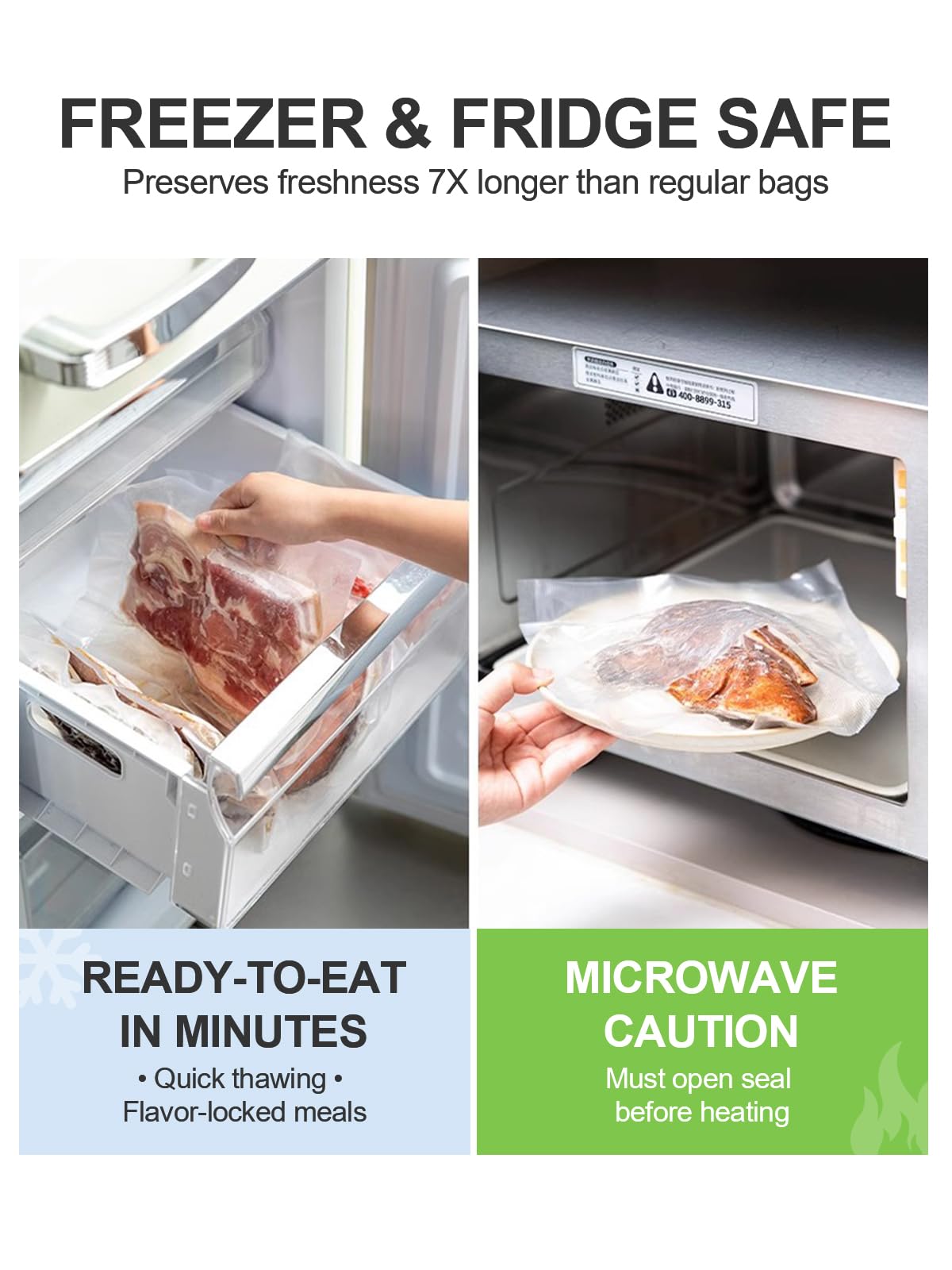 Ronegye Vacuum Sealer Storage Bags 100 Quart Size 8x12 Inch for Food Preservation, Reusable, BPA Free, Commercial Grade (Clear)
