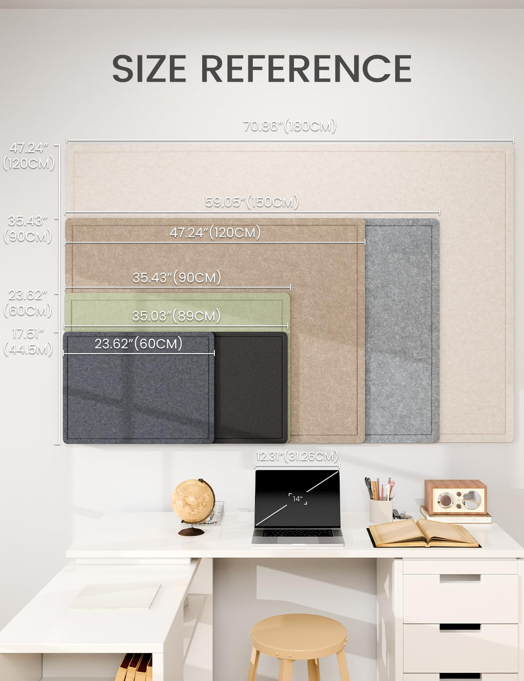 Fluxynara Bulletin Board, 23.6" x 17.5" Cork Board Alternative with 12 Safe Removable Adhesive Tabs, Foldable Felt Pin Board for Home Office, Classroom, Bedroom,Entryway for Walls— Black