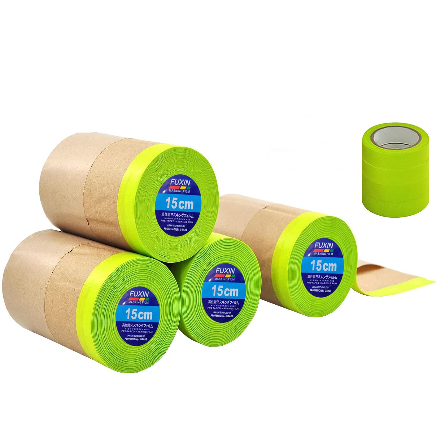 InnoStars Pre-Taped Masking Paper for Painting - 4 Rolls 6 Inch x 50 Feet Tape and Drape Painters Paper, Paint Adhesive Protective Paper Roll for Covering Skirting, Frames, Cars and Auto Body