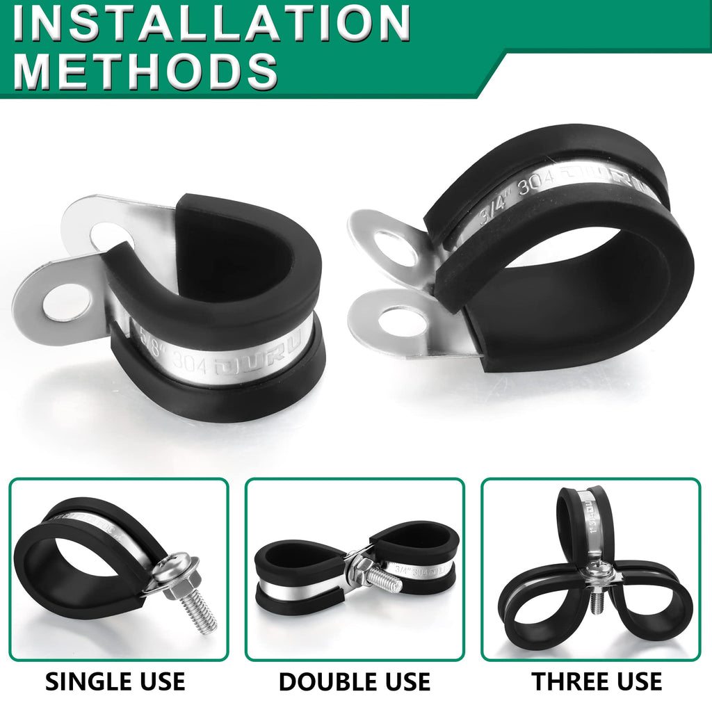 OURU 30pcs 1/2 Inch Stainless Steel Cable Clamps,Rubber Coated Cushioned Insulated Cable Clamp,Automotive Cable Wire Clamps,Pipe Clamps,Metal Clamp for Tube,Lines,Wire Cord Installation(Black,13mm)