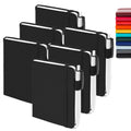 feela 6 Pack Pocket Mini Notebooks Bulk, Small Cute Memo Notepads Hardcover College Ruled Lined Journals with Pen Holder for School Business Work, with 6 Black Pens, 3.5”x 5.5”, A6, Black